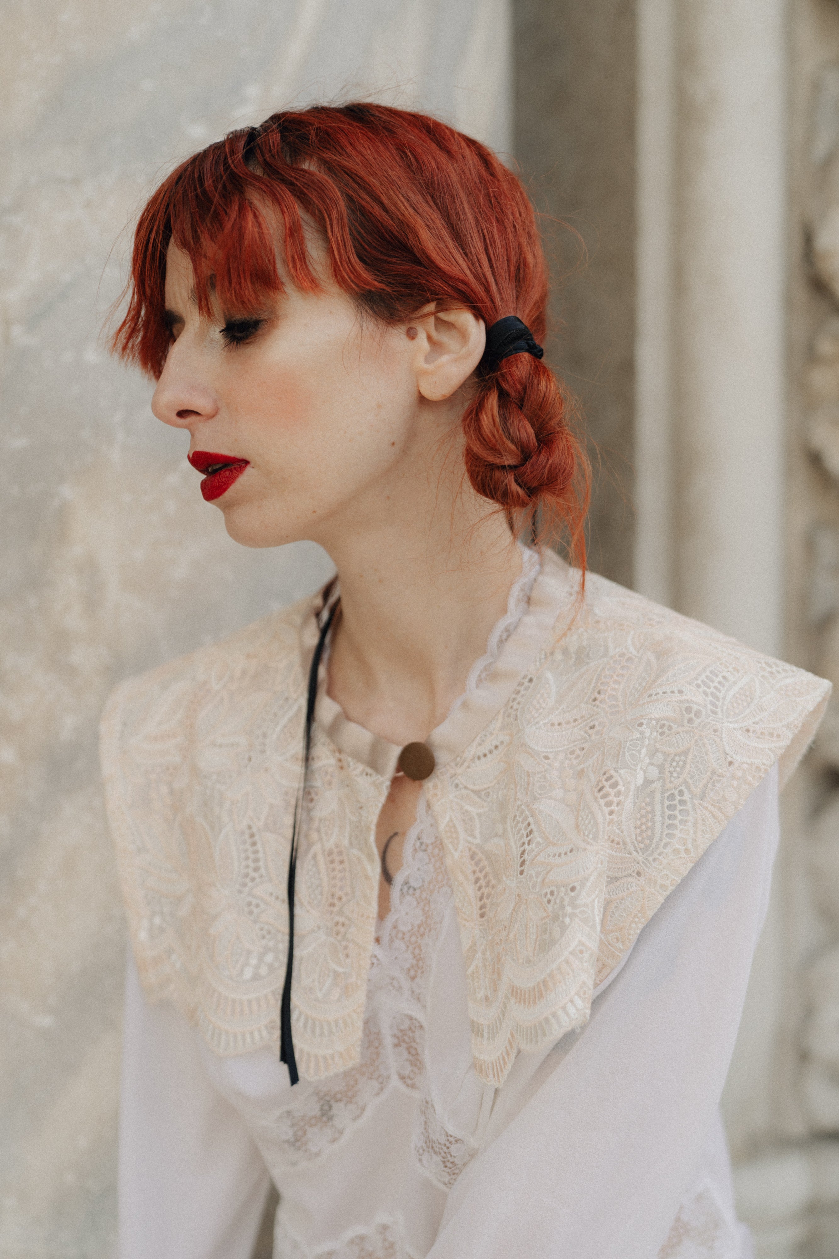 Colletto marinière rosa pastello in pizzo antico veneziano