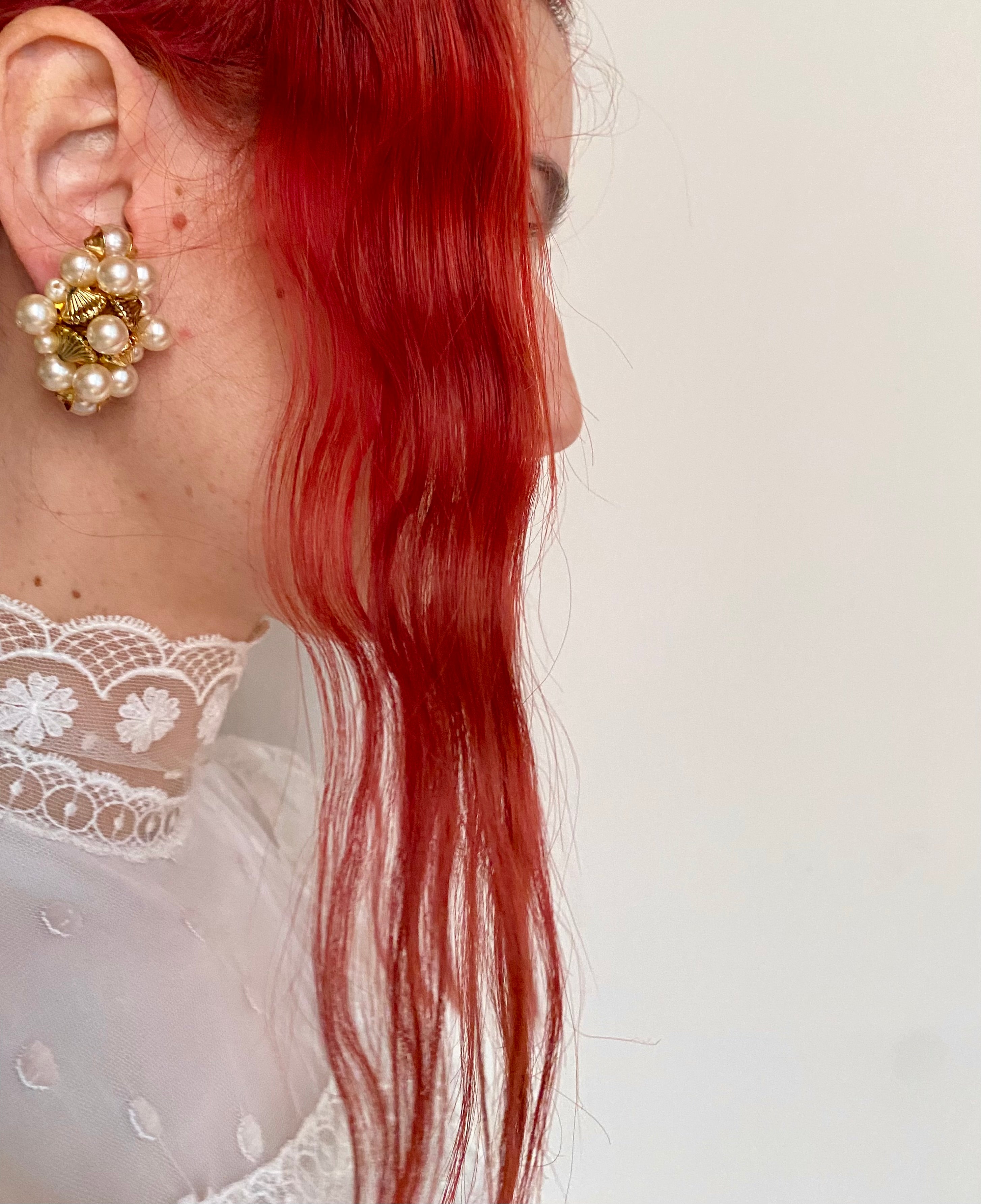 Capri clip-on earrings with pearls and shells