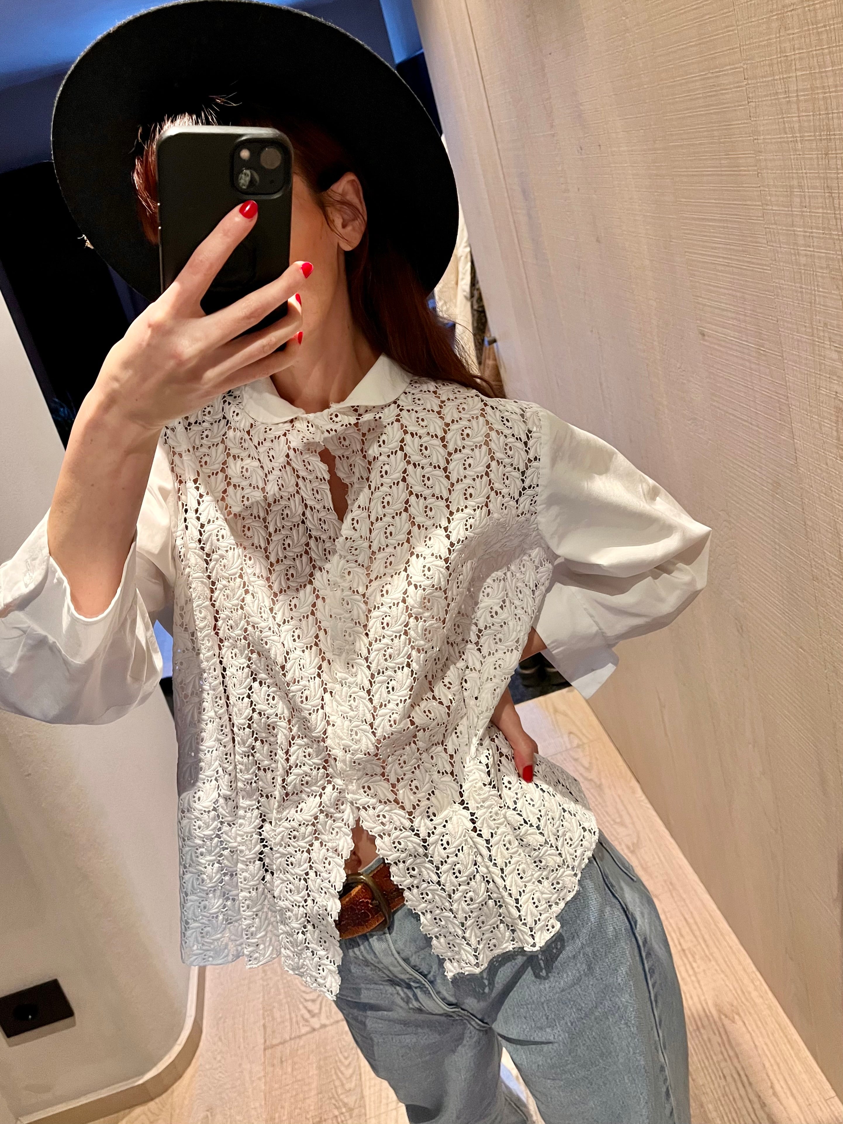 Camicia in pizzo macramè a palloncino