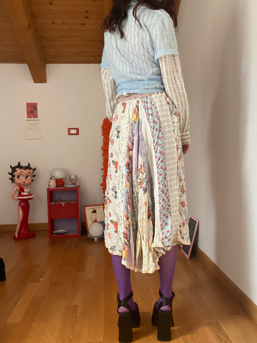 Jupe midi effet froissé des années 70