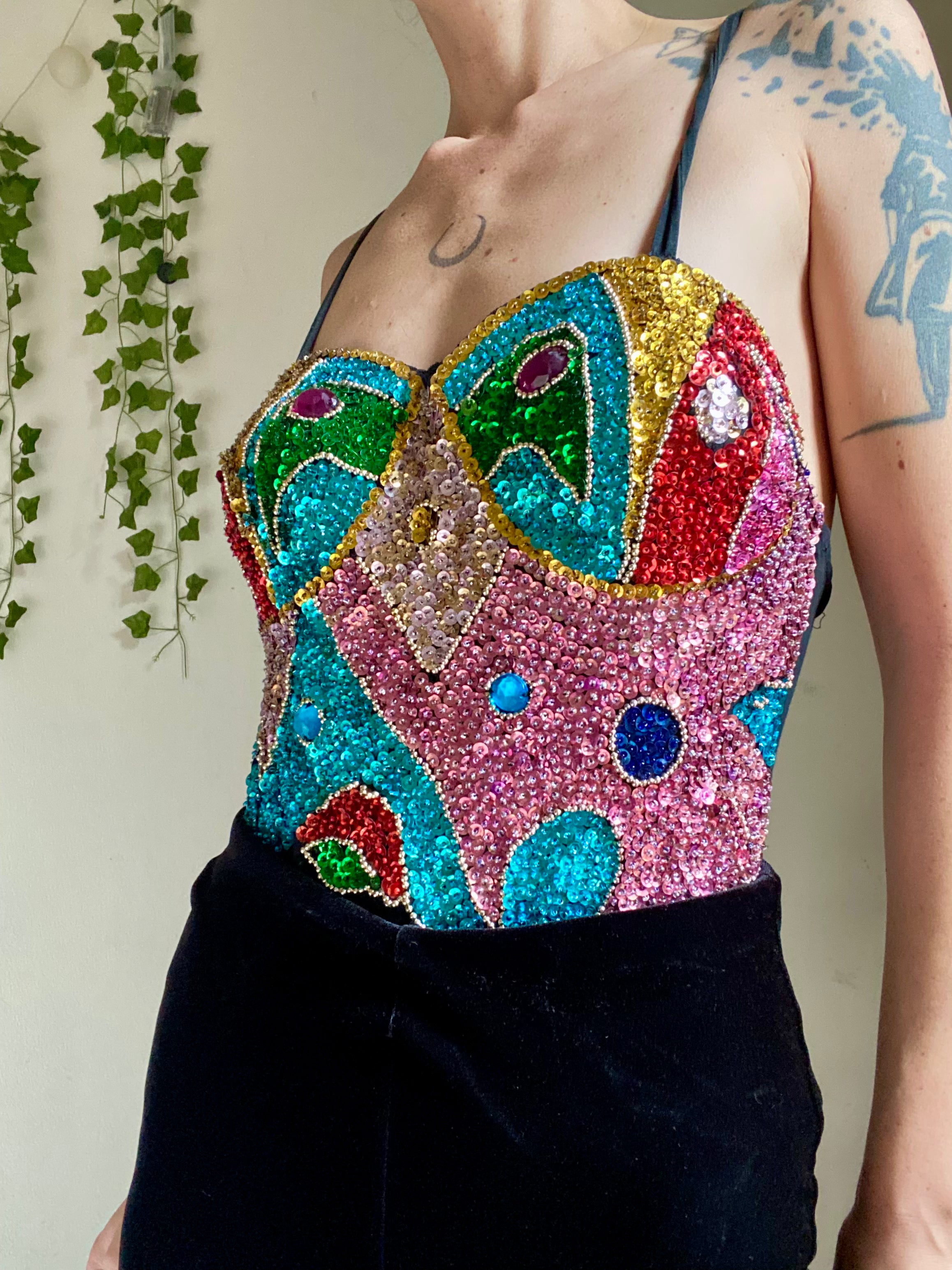 Body corsetto rigido con lustrini