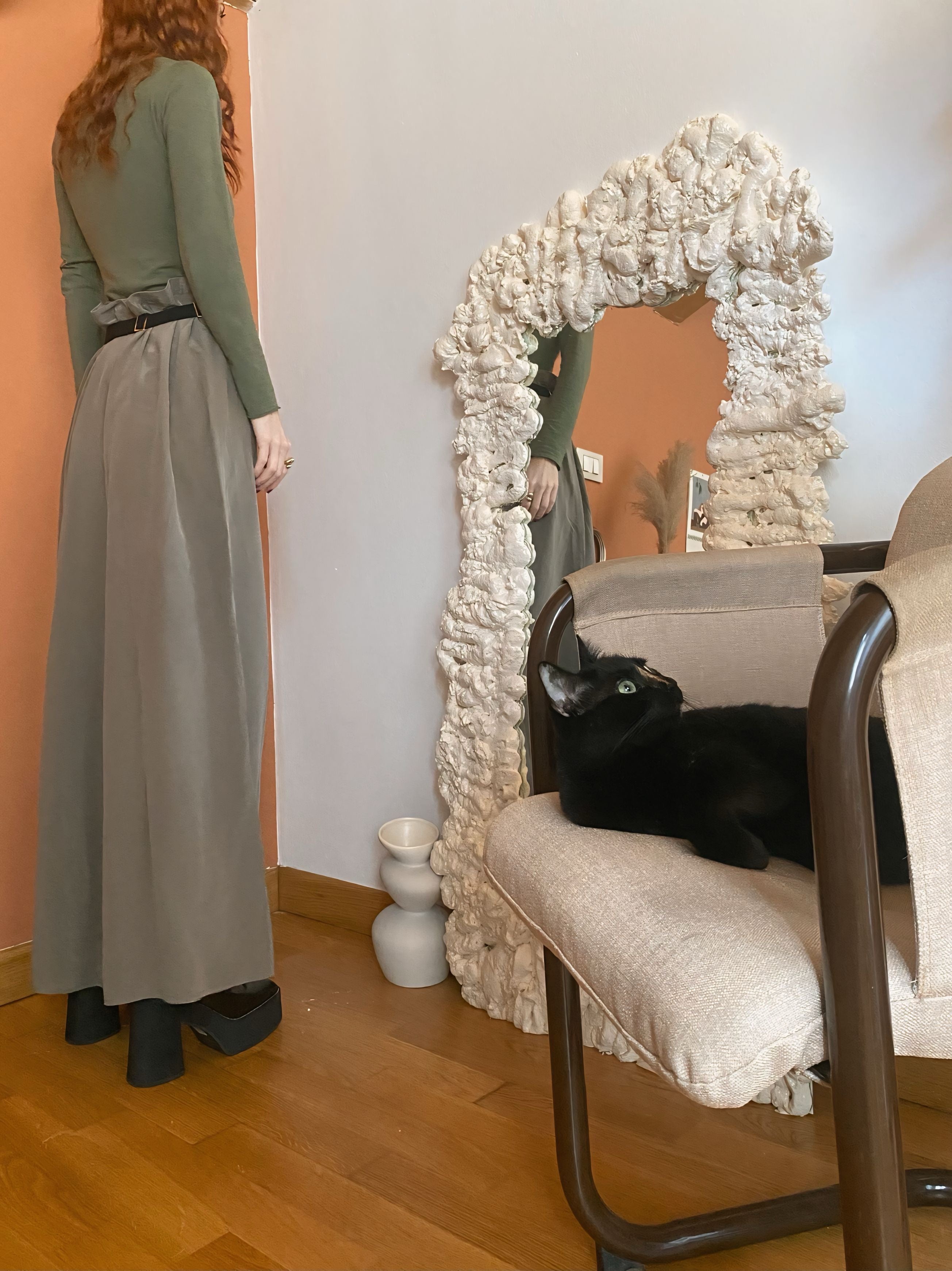 Pantalone salvia in pura seta