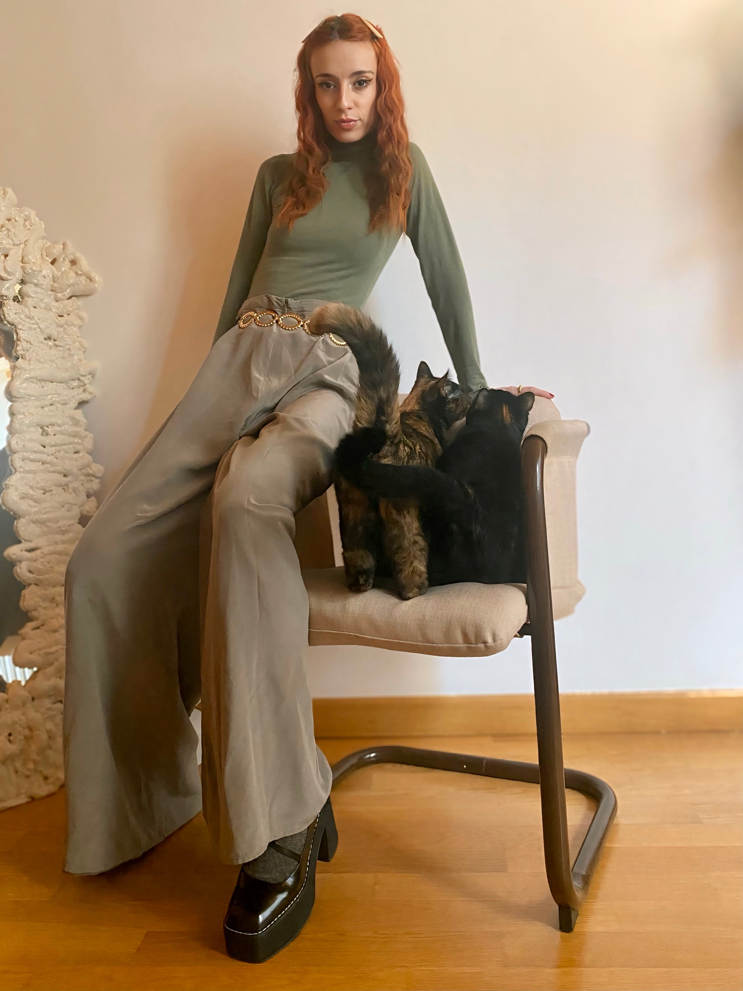 Pantalone salvia in pura seta