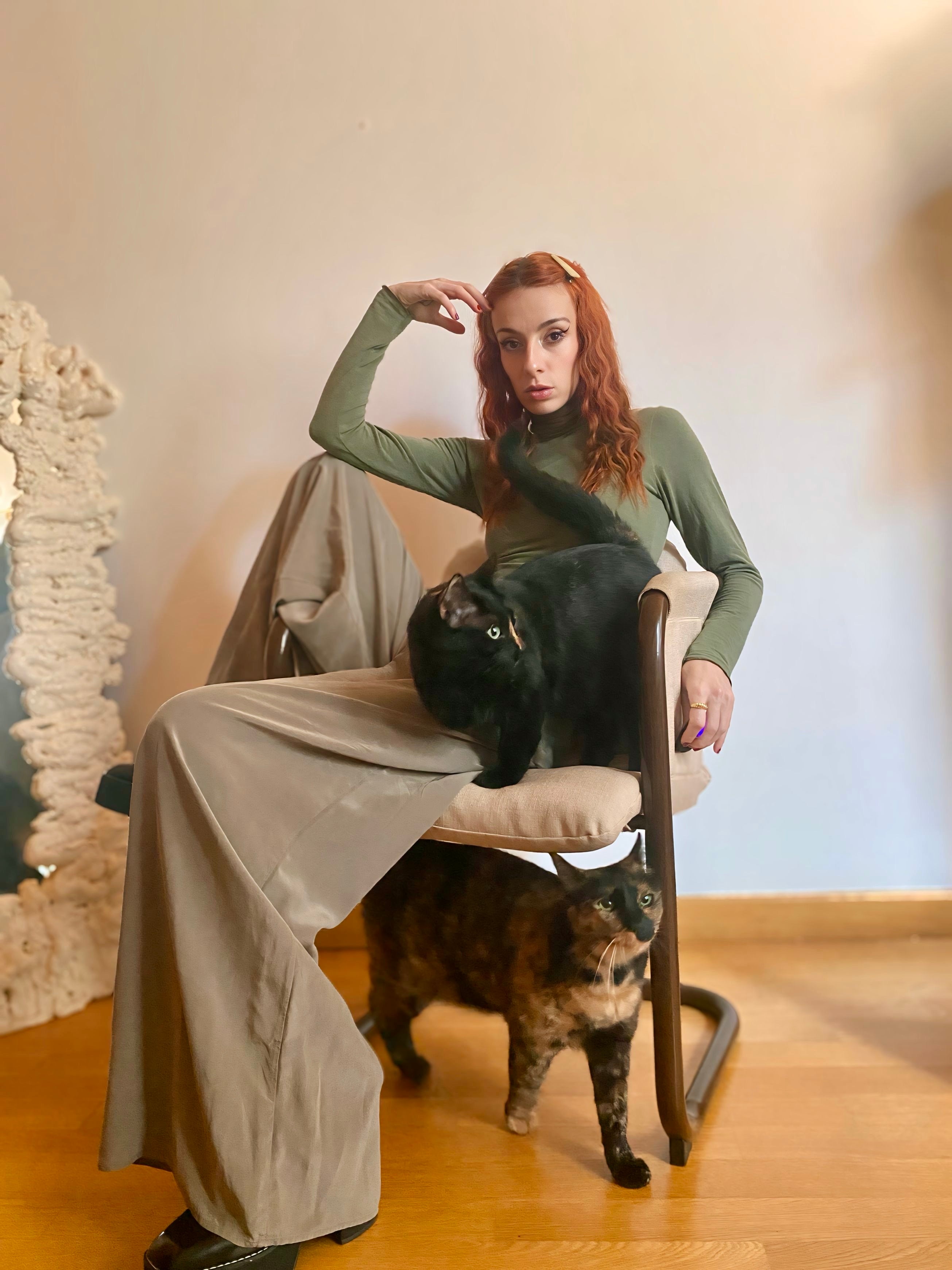 Pantalone salvia in pura seta