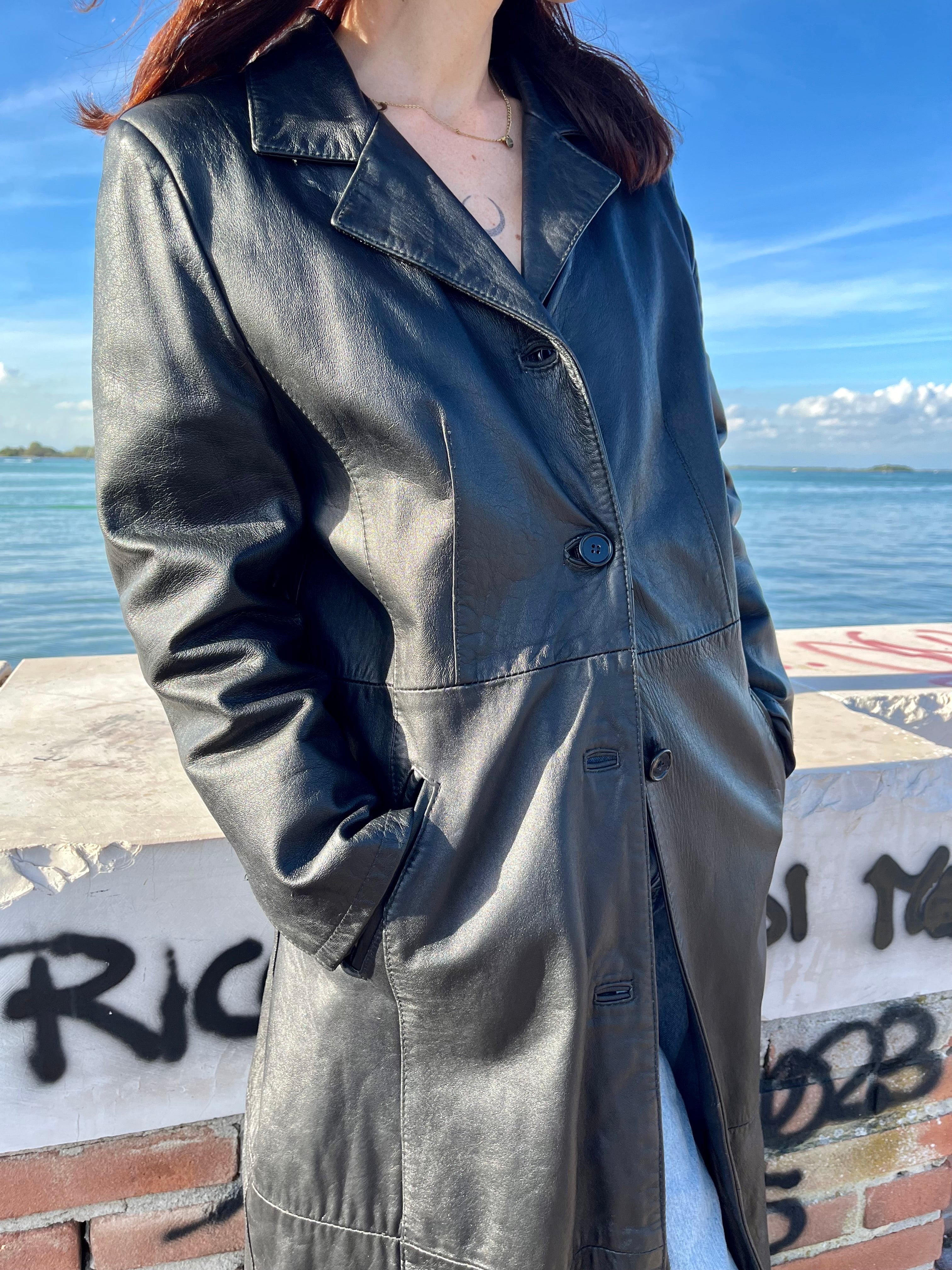 Cappotto lungo in pelle