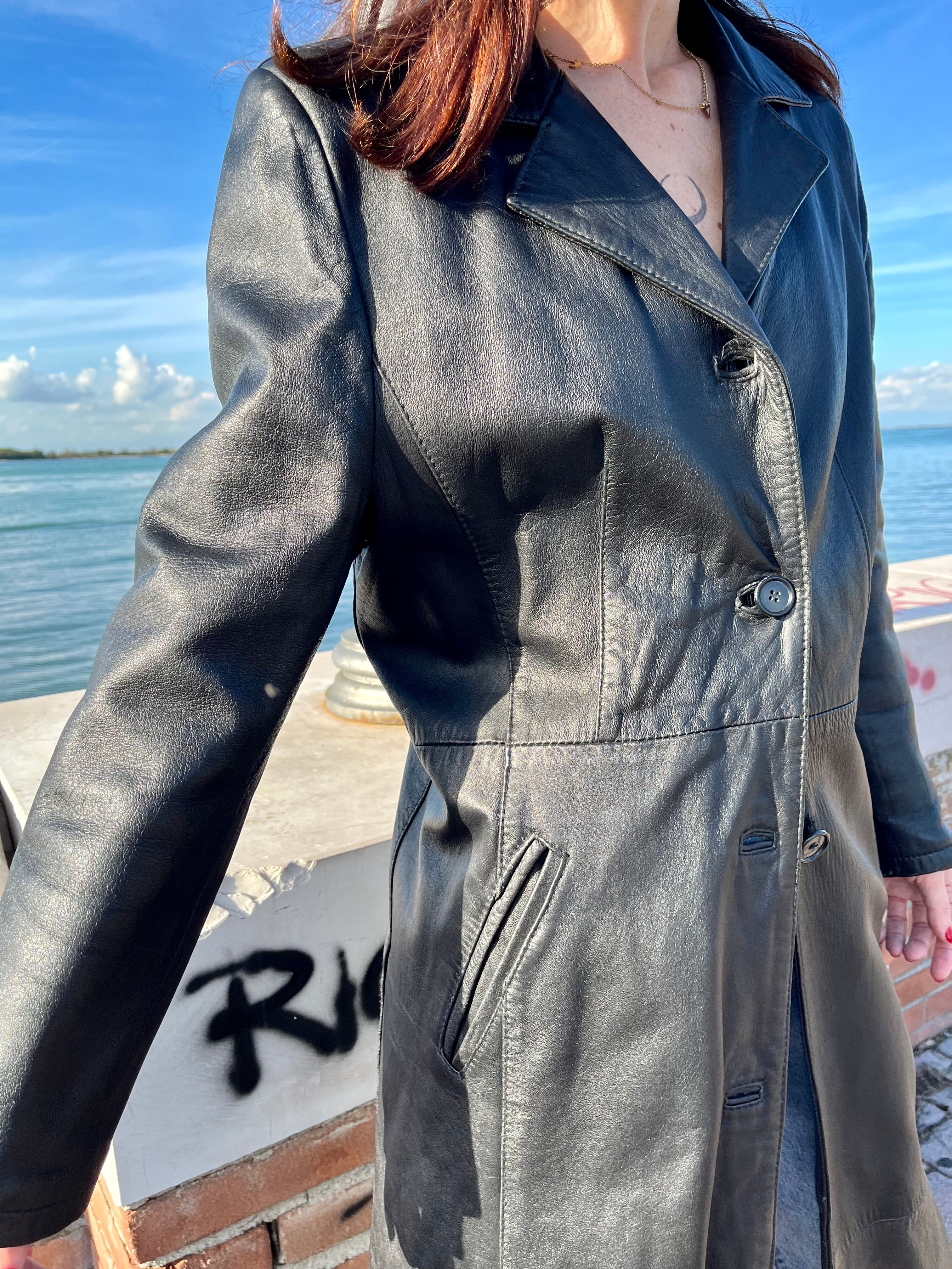 Cappotto lungo in pelle