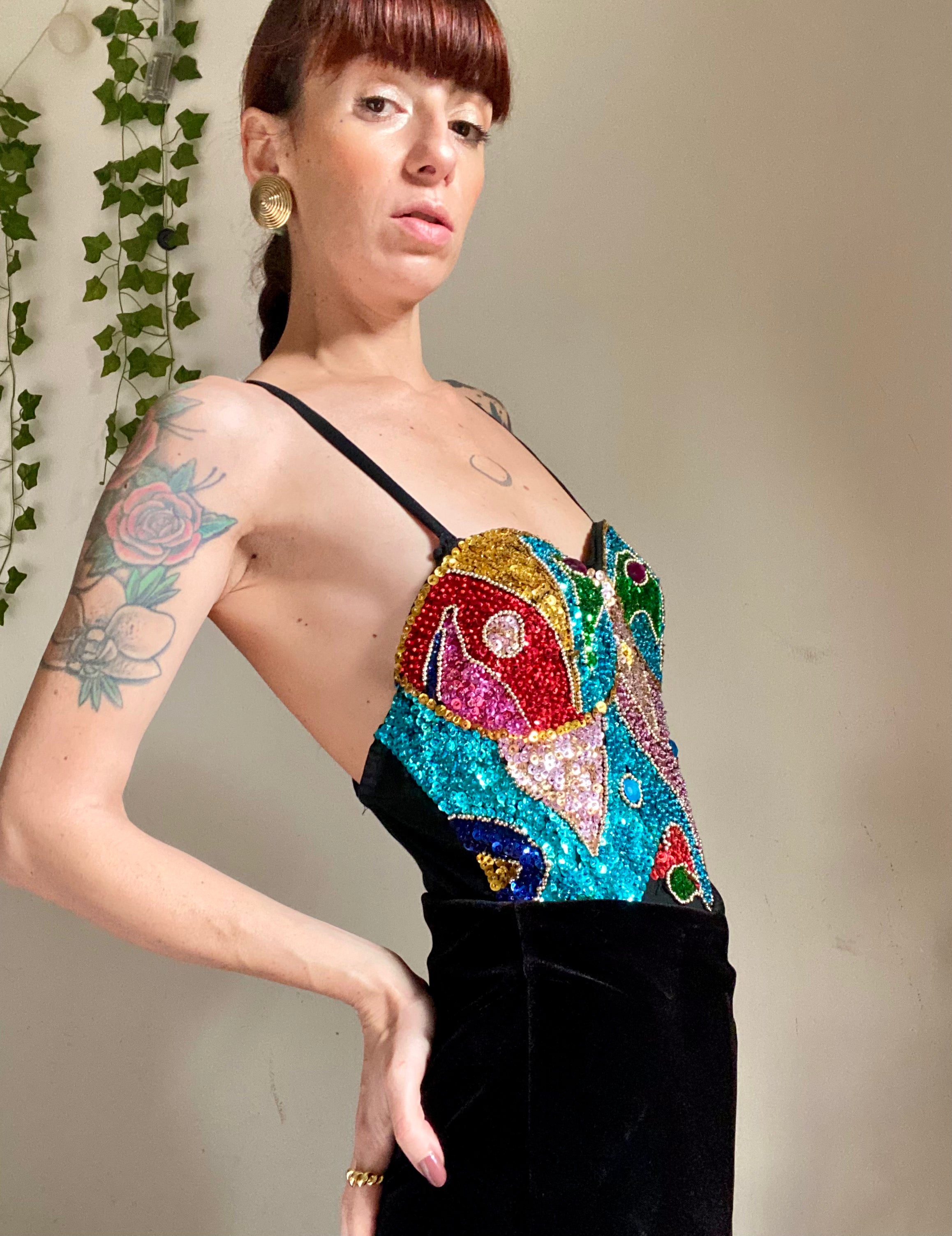 Body corsetto rigido con lustrini