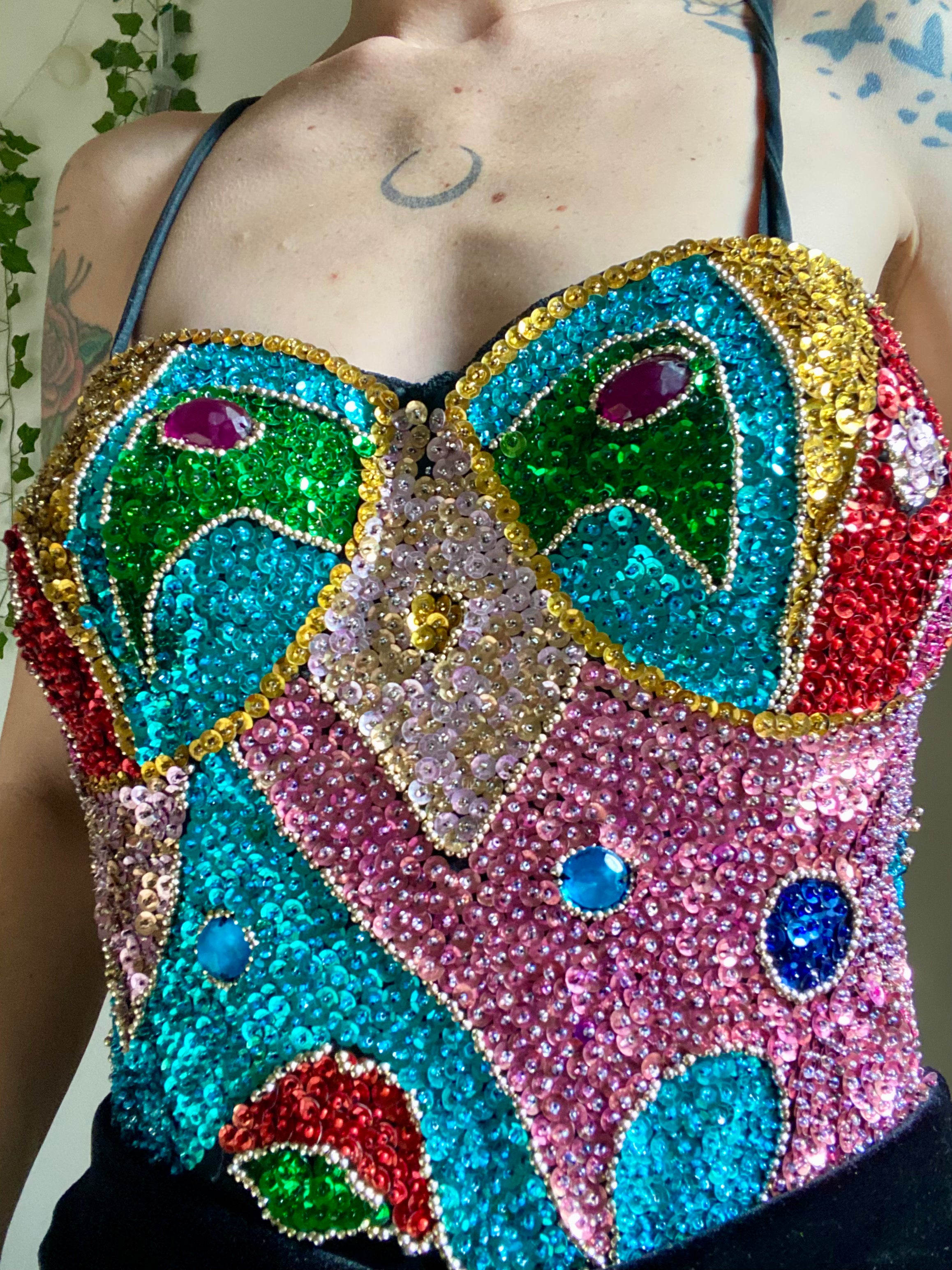 Body corsetto rigido con lustrini