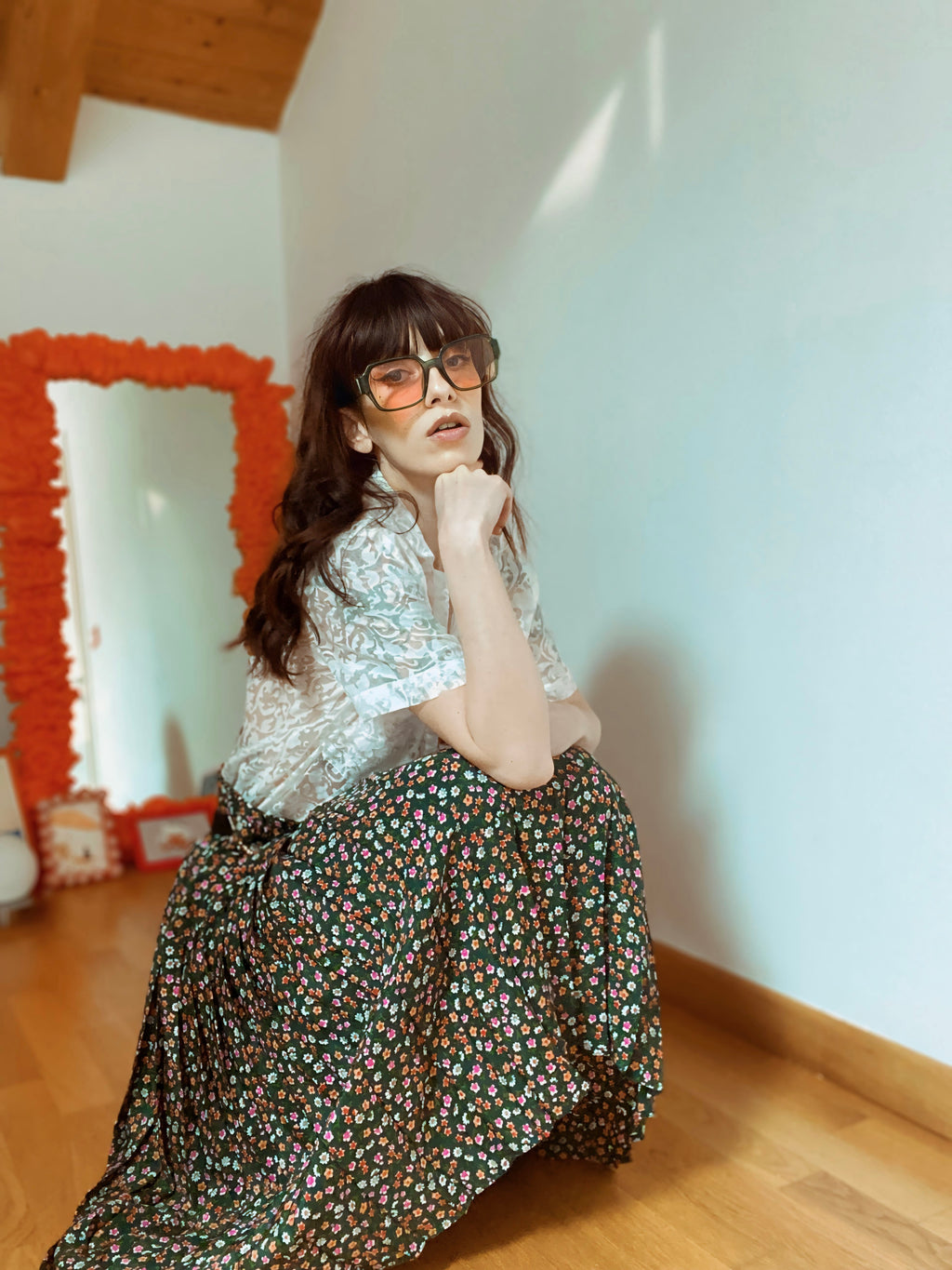 Jupe midi plissée fleurie