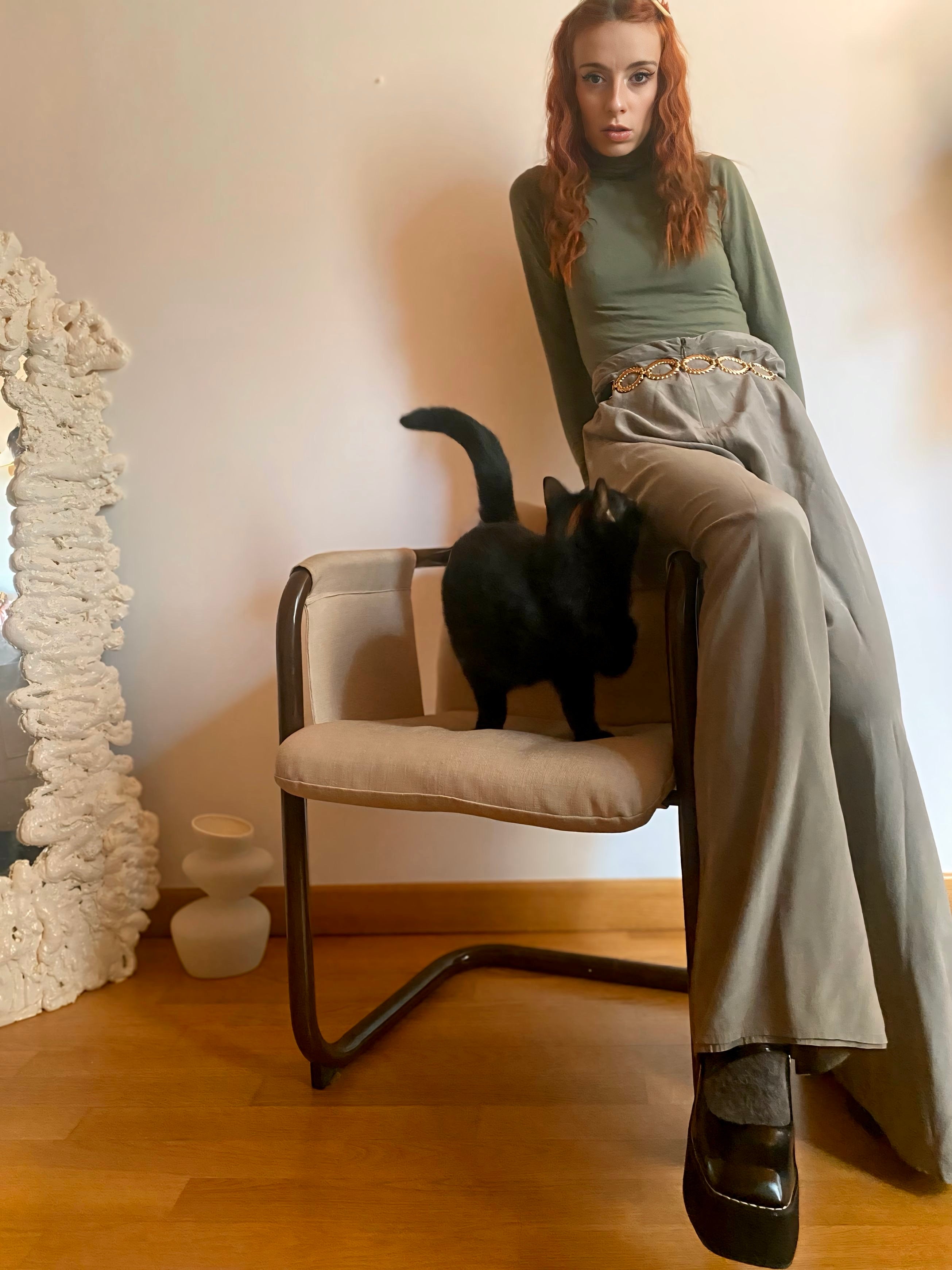 Pantalone salvia in pura seta