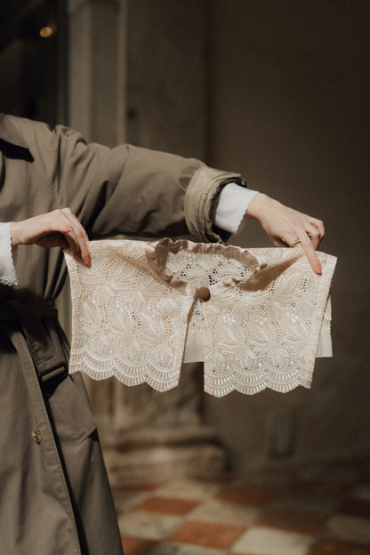 Colletto marinière rosa pastello in pizzo antico veneziano