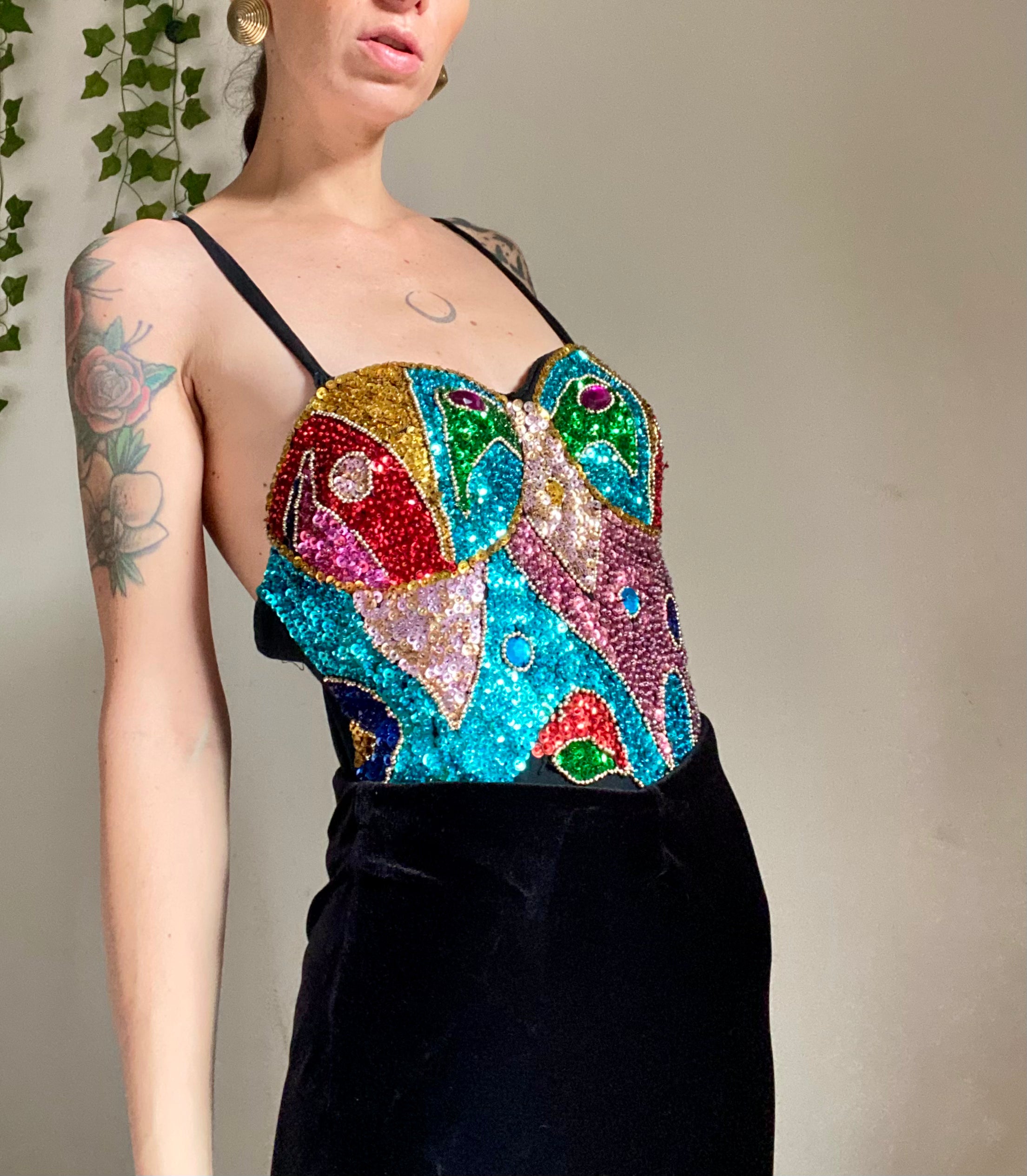 Body corsetto rigido con lustrini