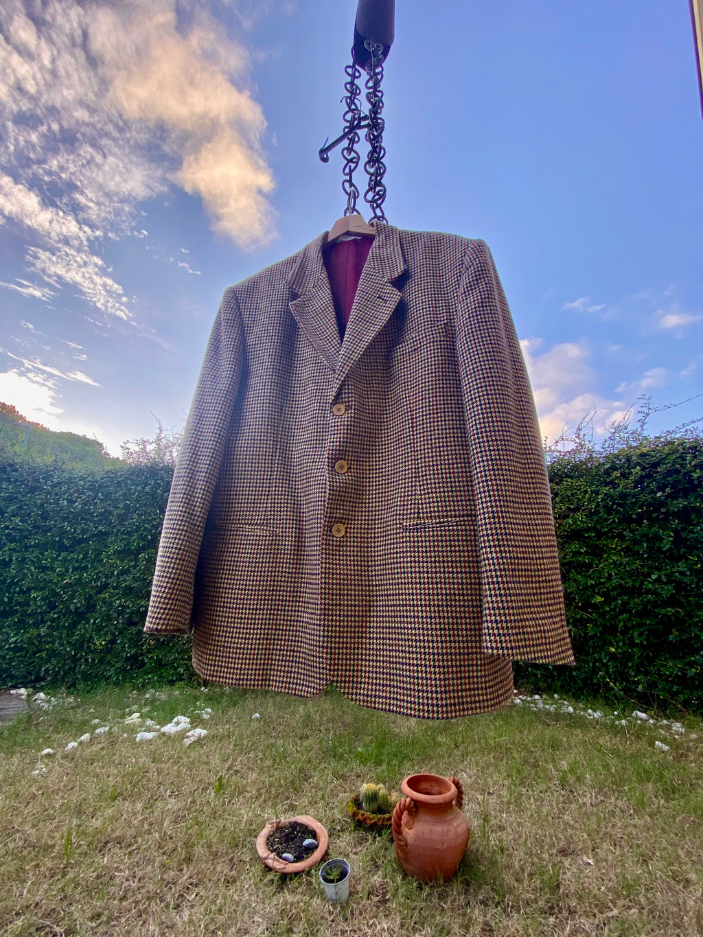 Pied de poule blazer boxy power shoulders