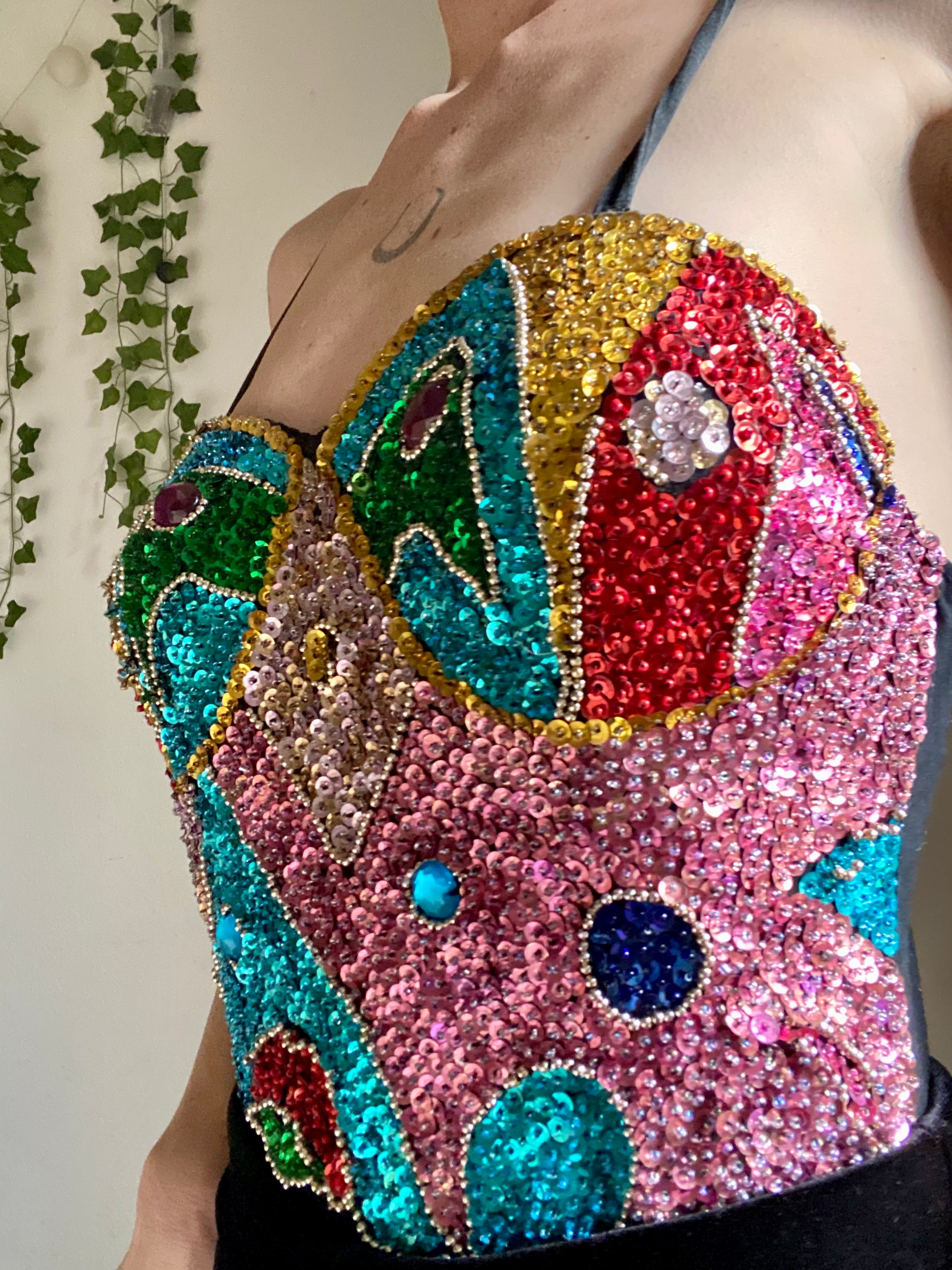 Body corsetto rigido con lustrini