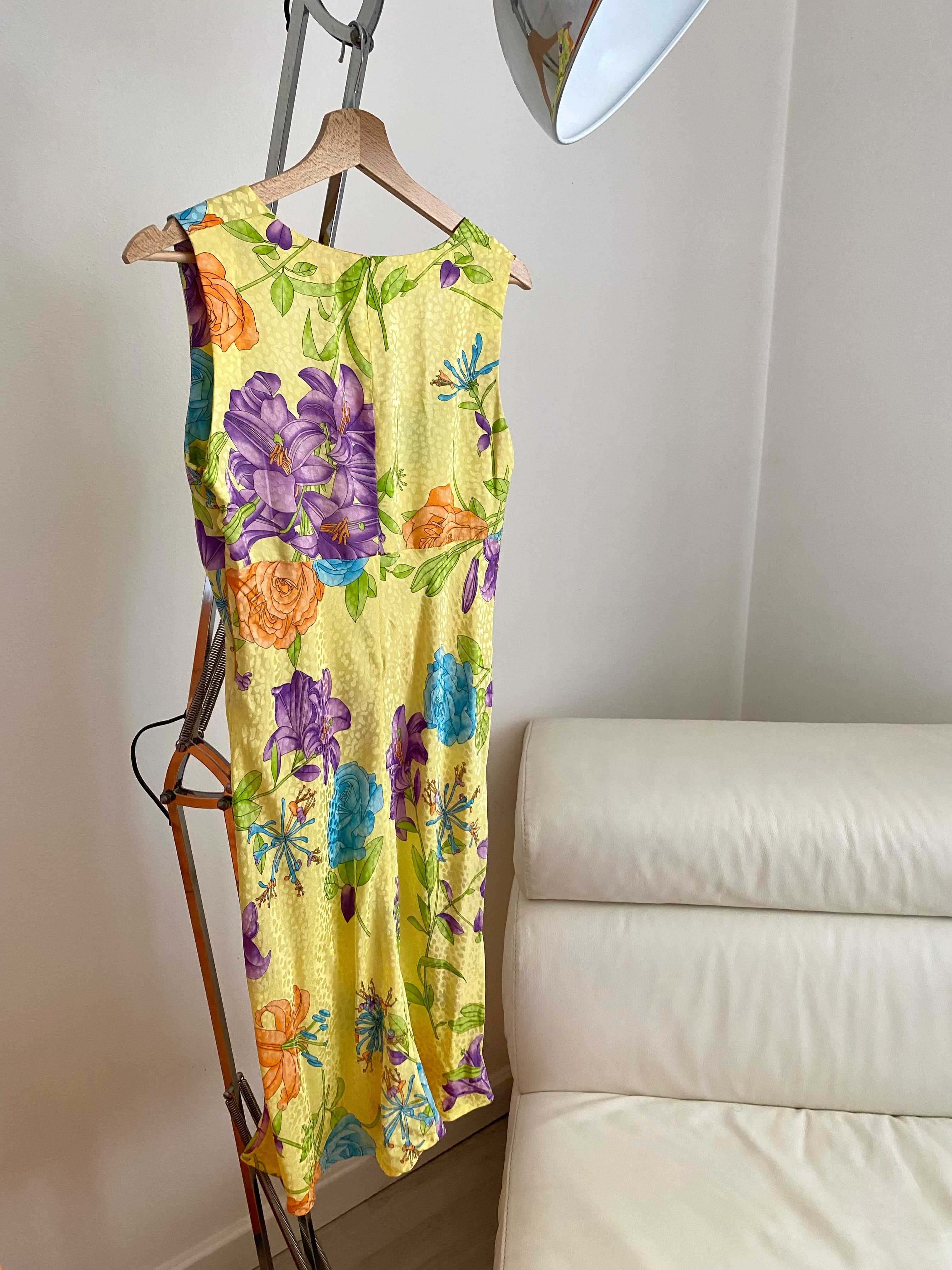 Abito floreale limone in pura seta