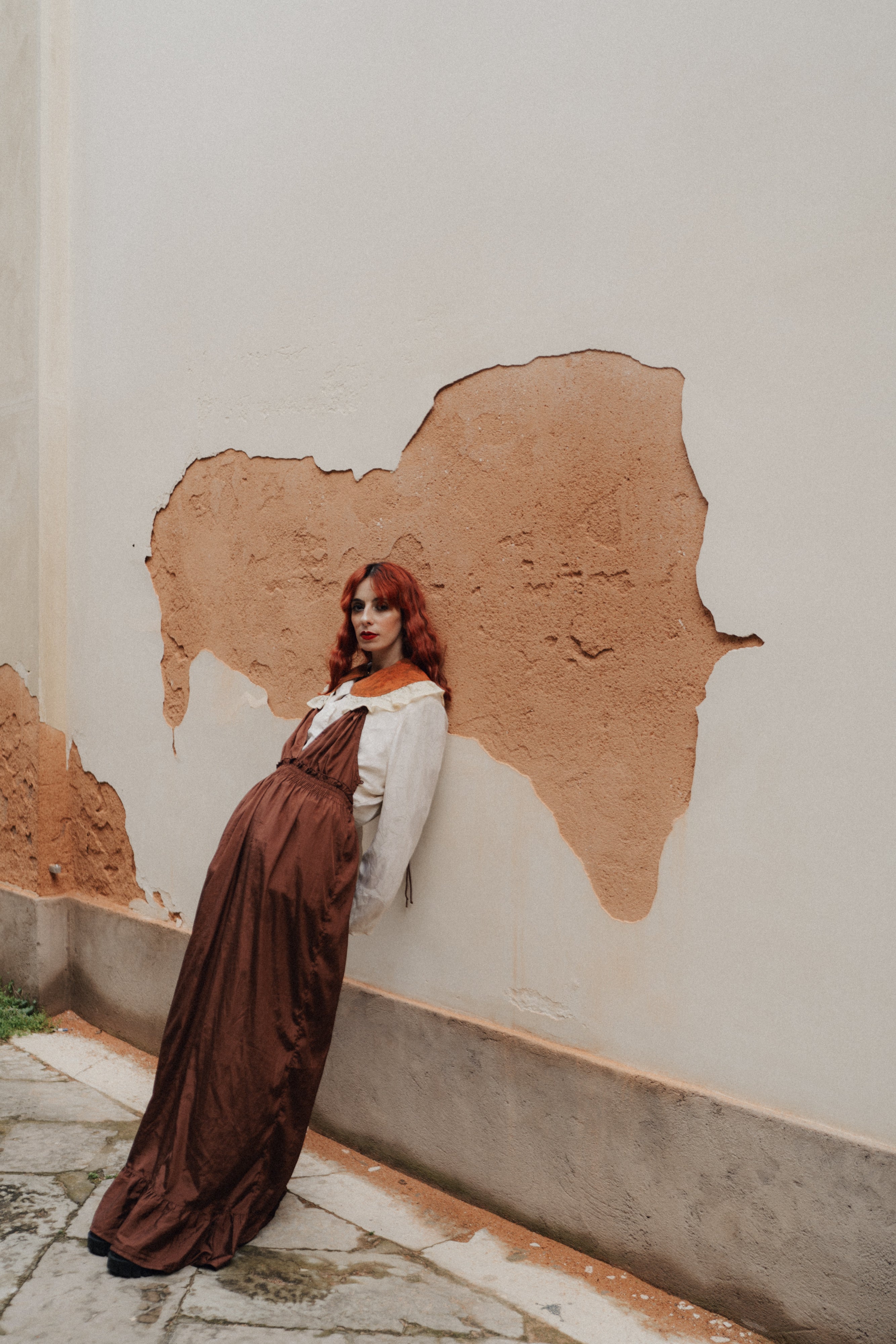 Terracotta Peter Pan collar in silk and antique Venetian lace