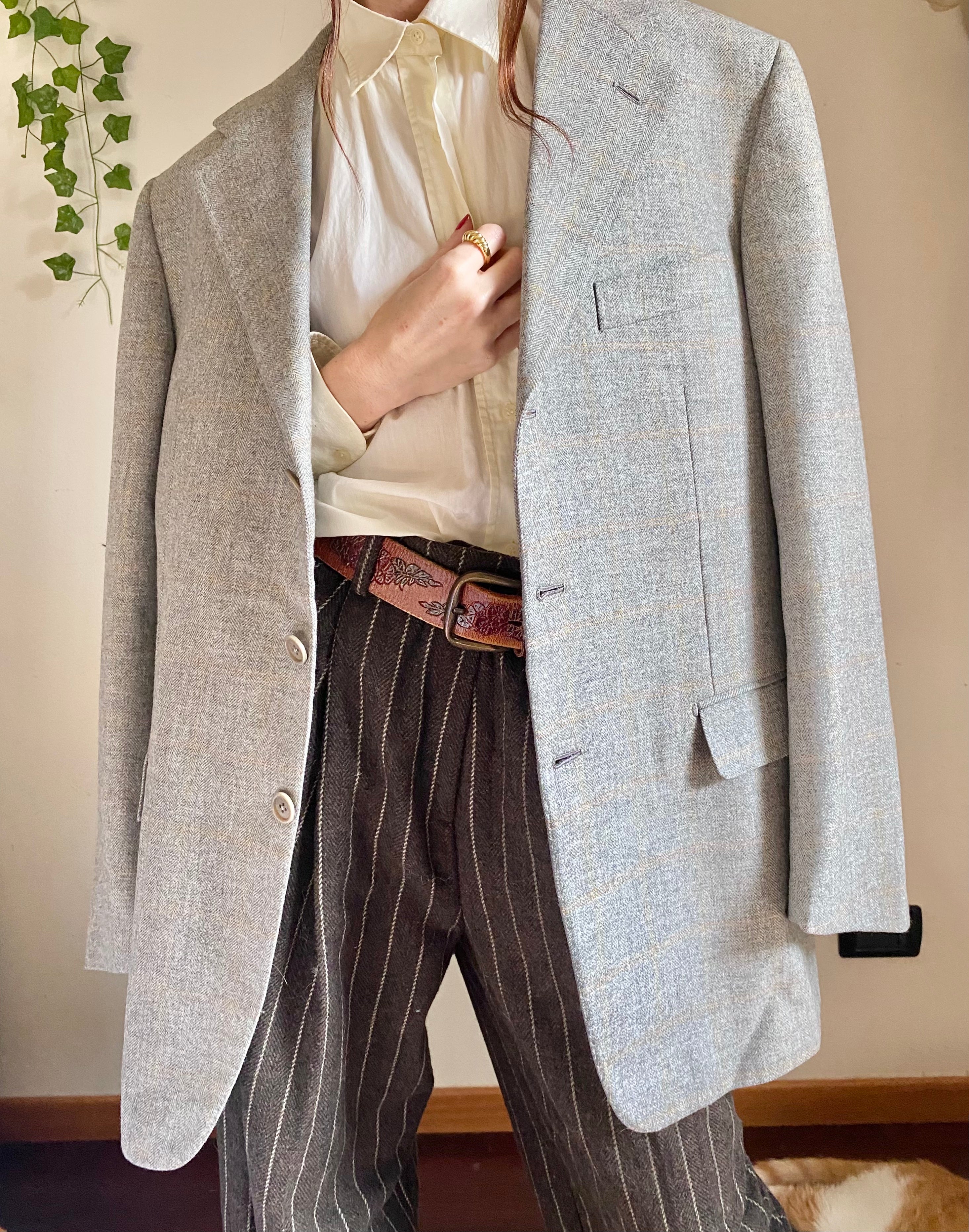 Blazer boxy grigio cenere monopetto