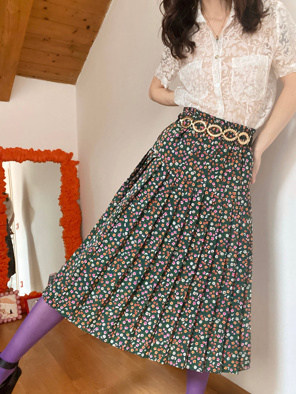 Jupe midi plissée fleurie