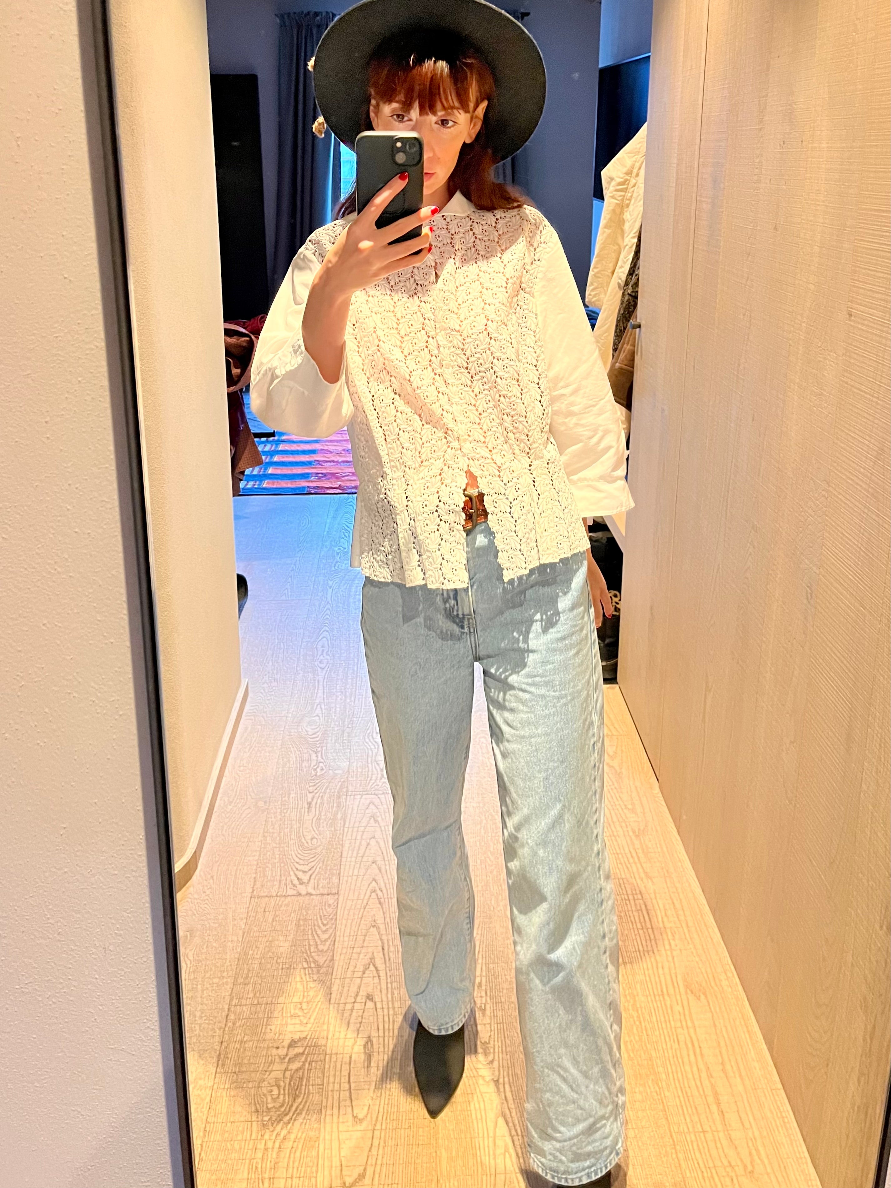 Camicia in pizzo macramè a palloncino