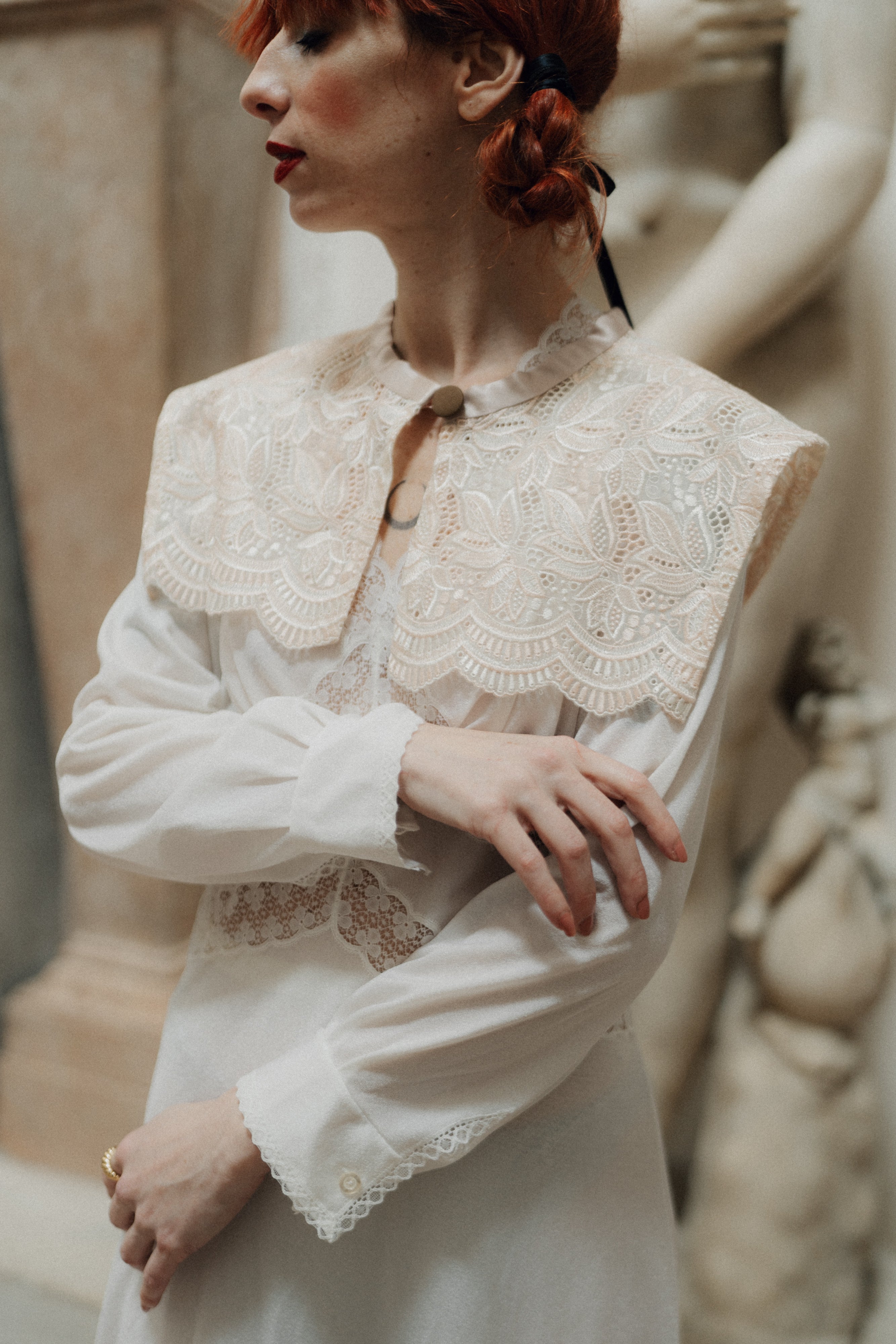 Colletto marinière rosa pastello in pizzo antico veneziano