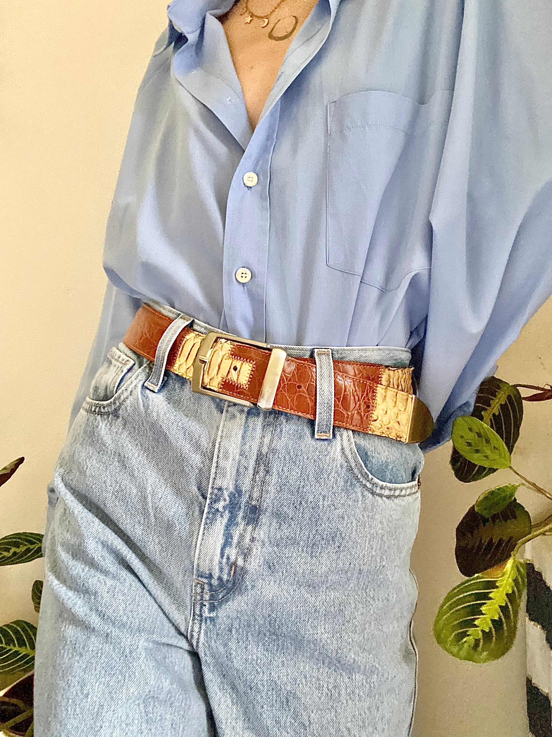 Genuine leather belt with python details