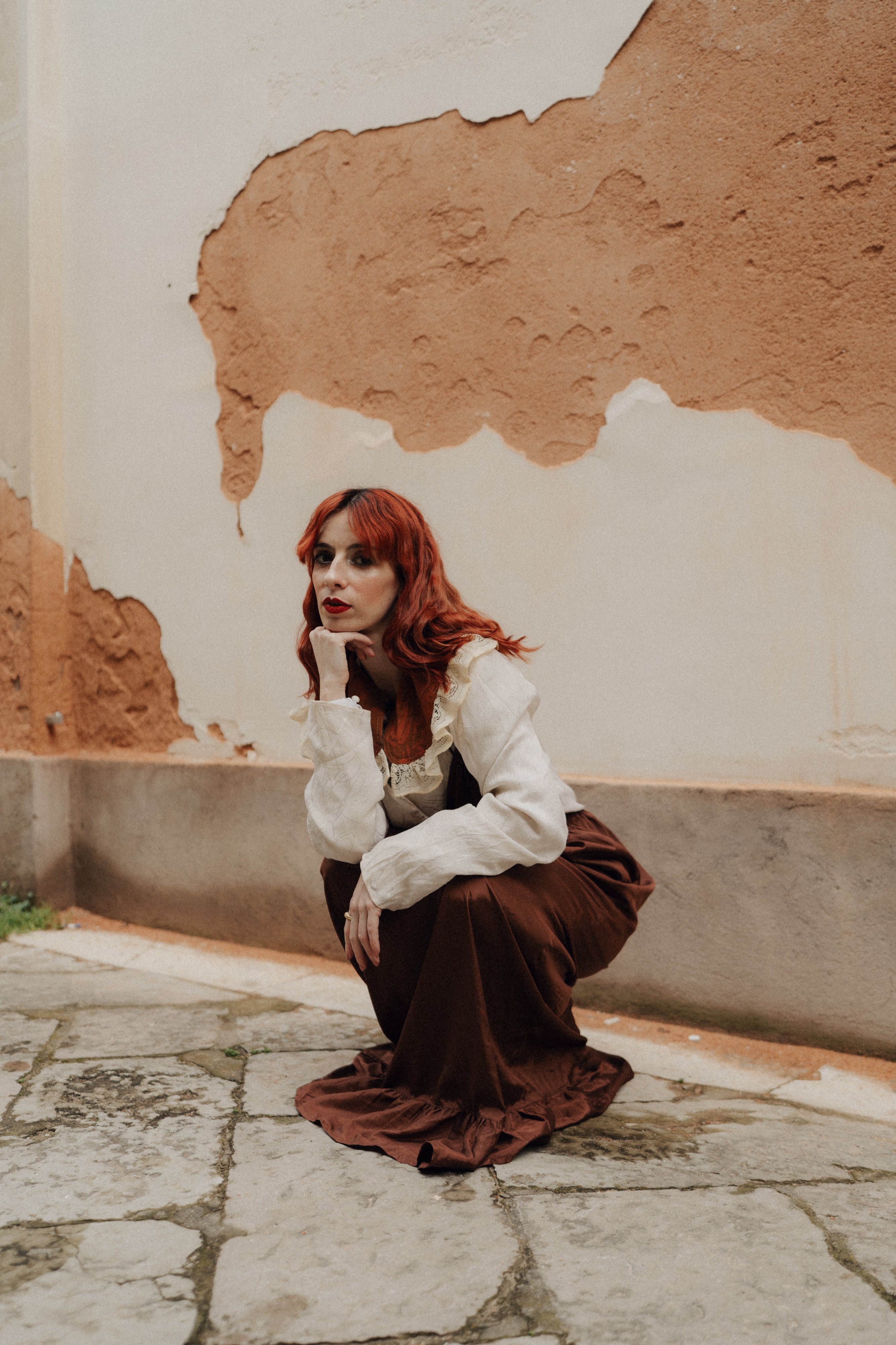 Terracotta Peter Pan collar in silk and antique Venetian lace