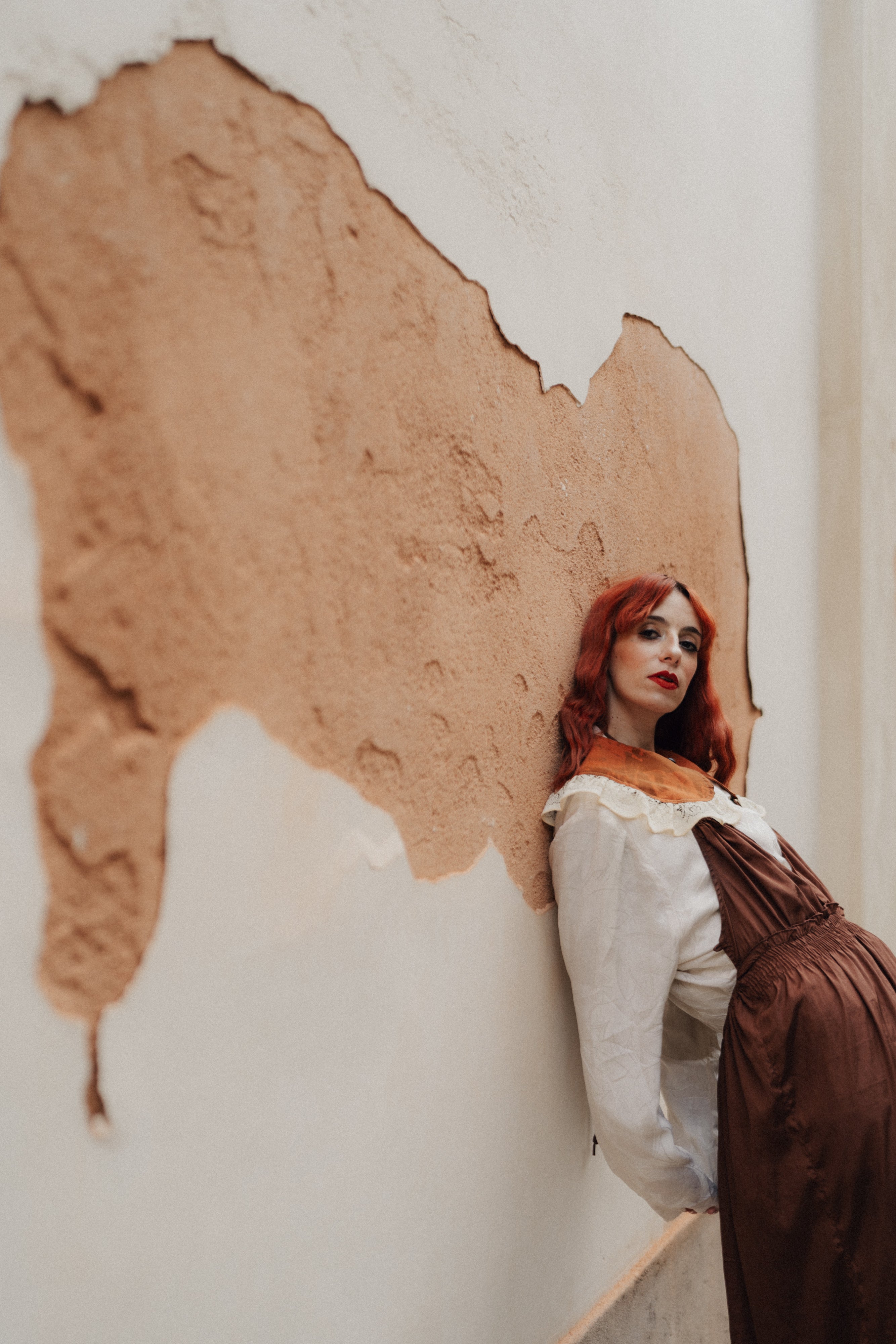 Colletto Peter Pan terracotta in seta e pizzo antico veneziano