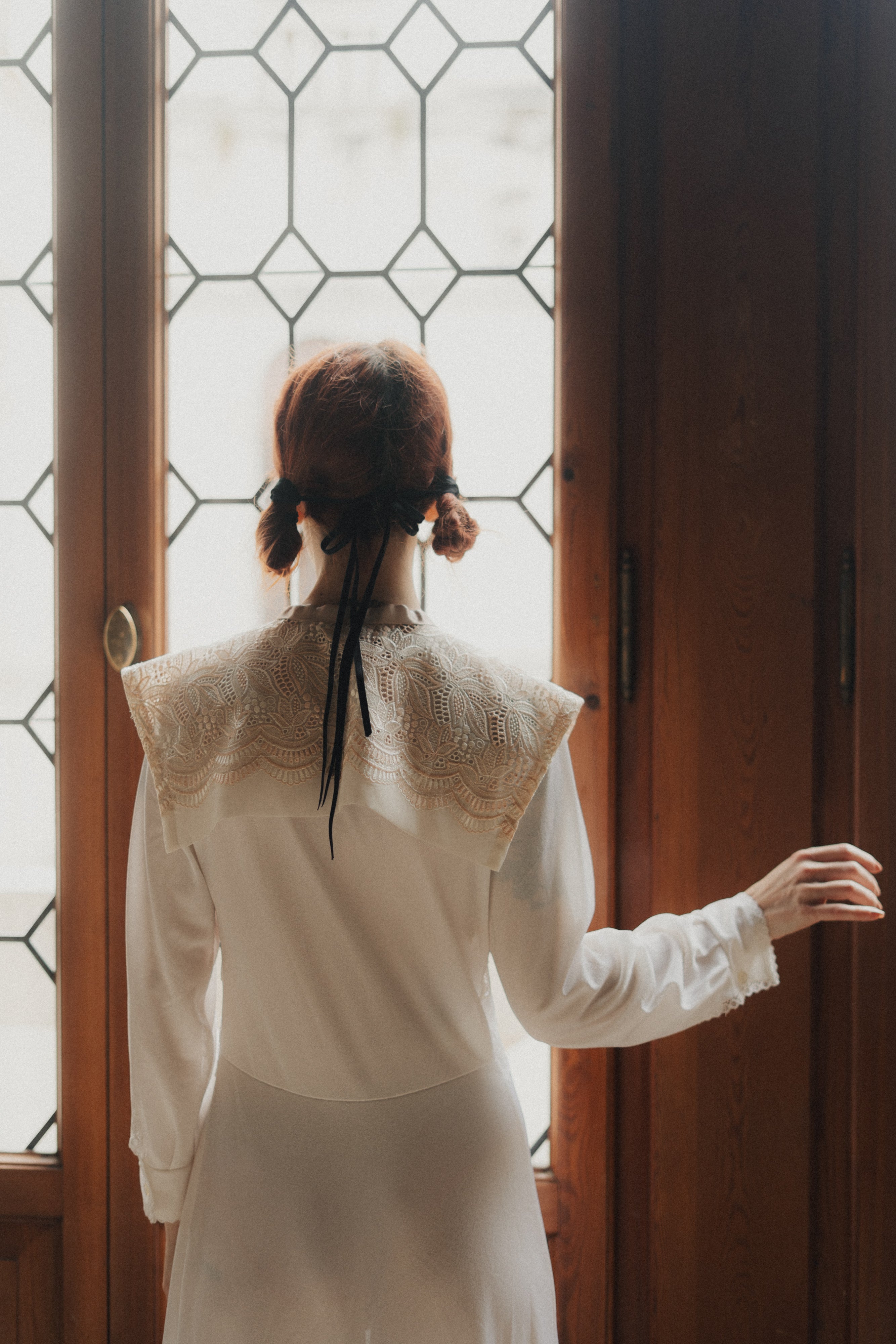 Colletto marinière rosa pastello in pizzo antico veneziano