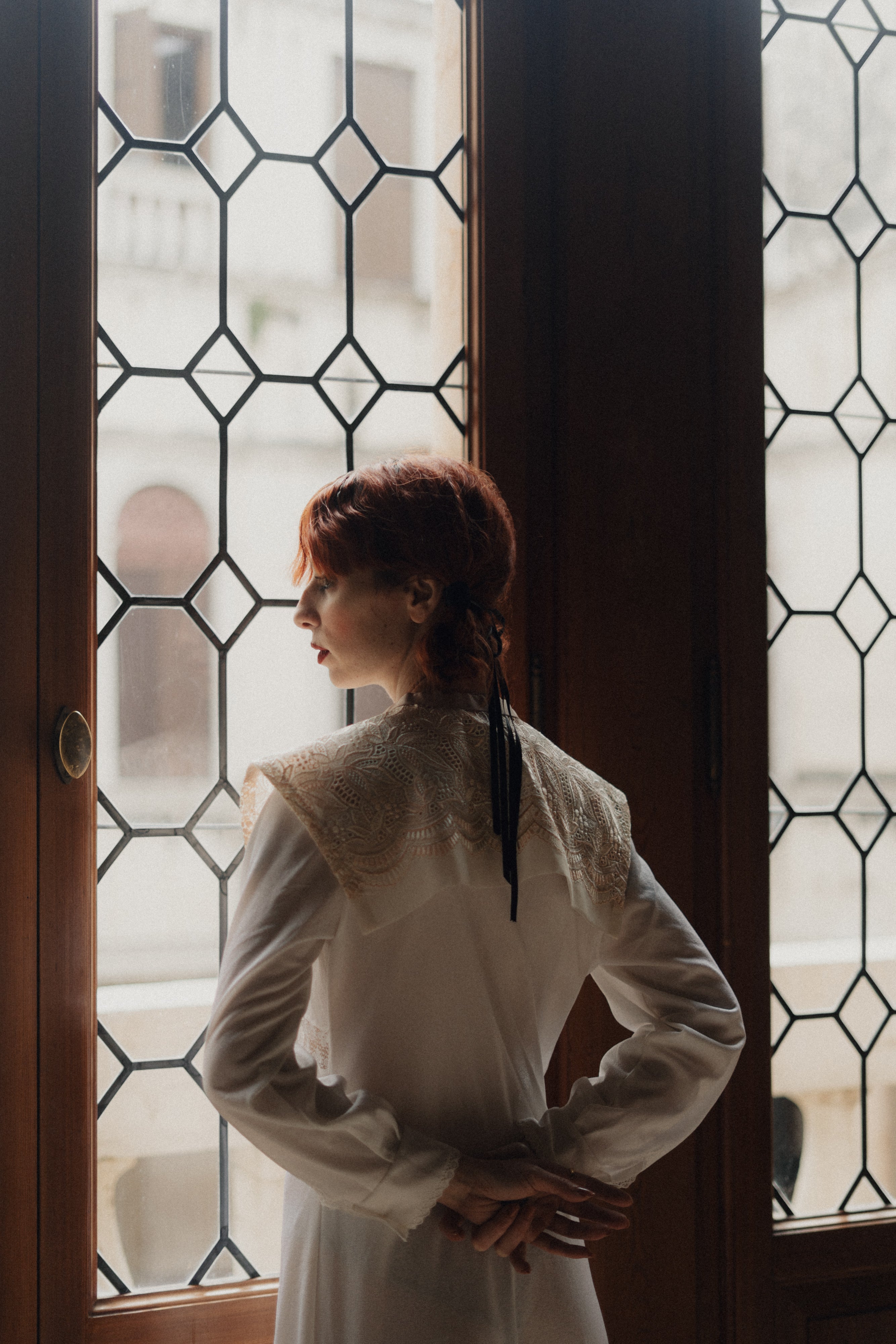 Colletto marinière rosa pastello in pizzo antico veneziano