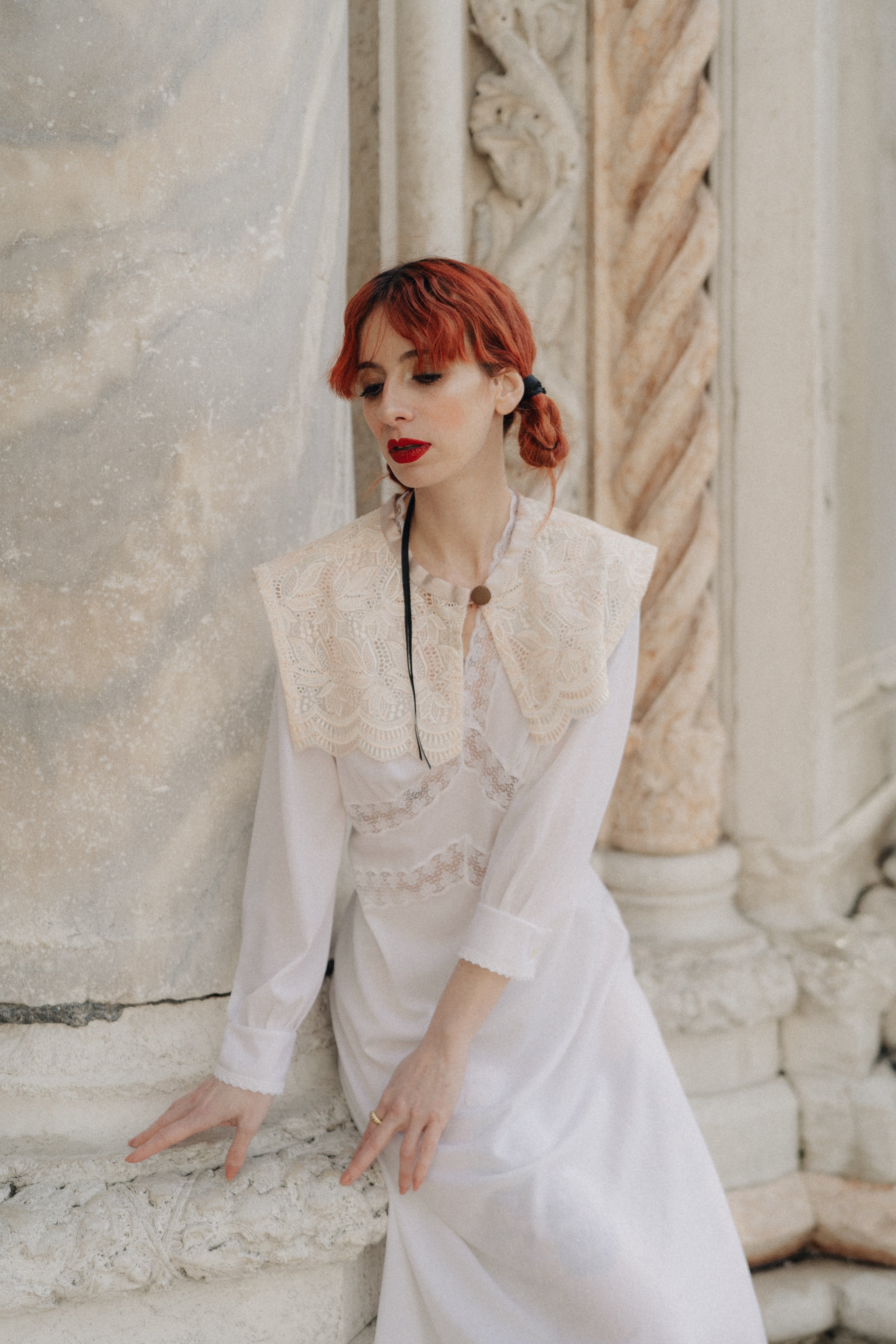 Colletto marinière rosa pastello in pizzo antico veneziano