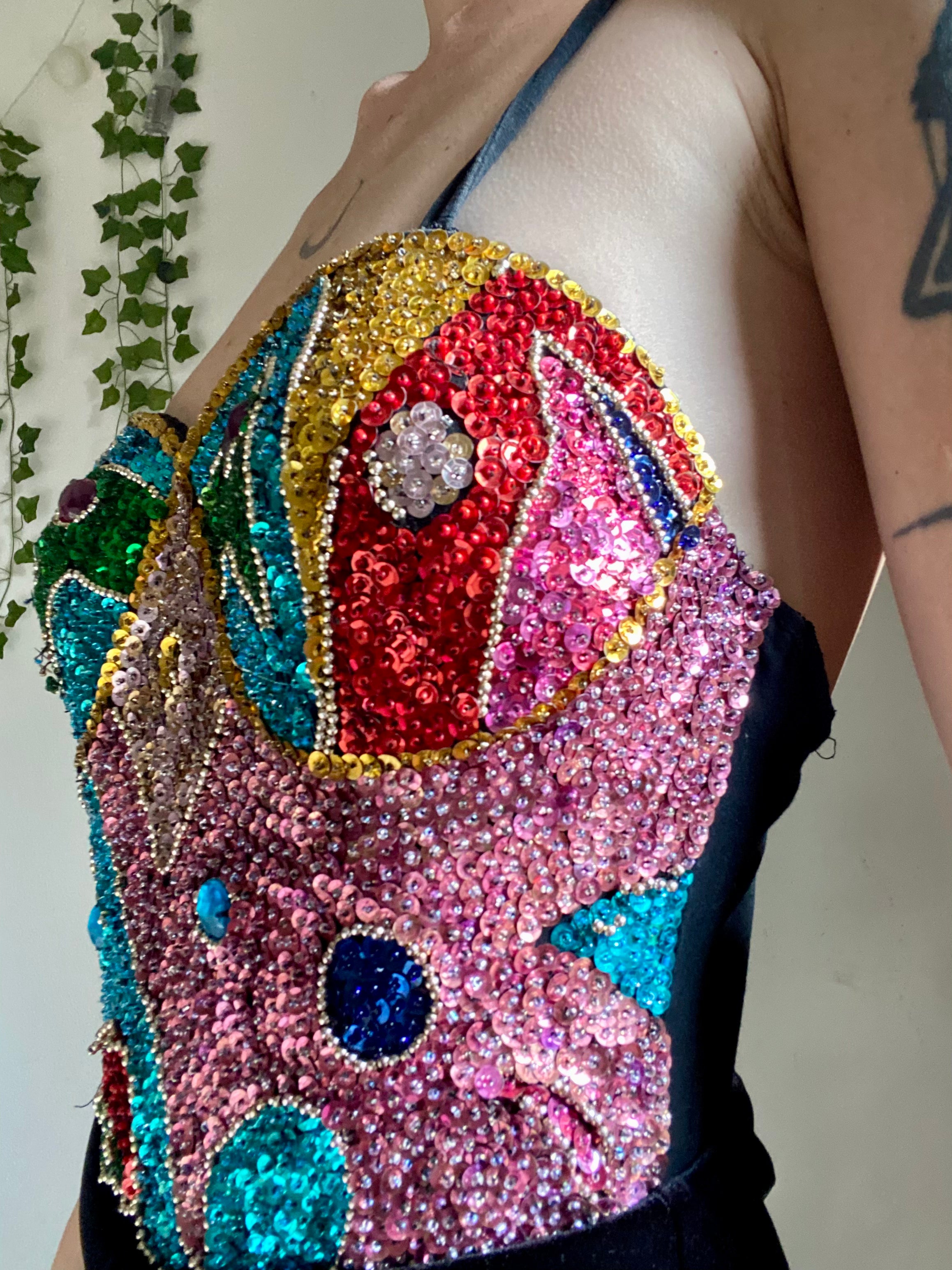 Body corsetto rigido con lustrini