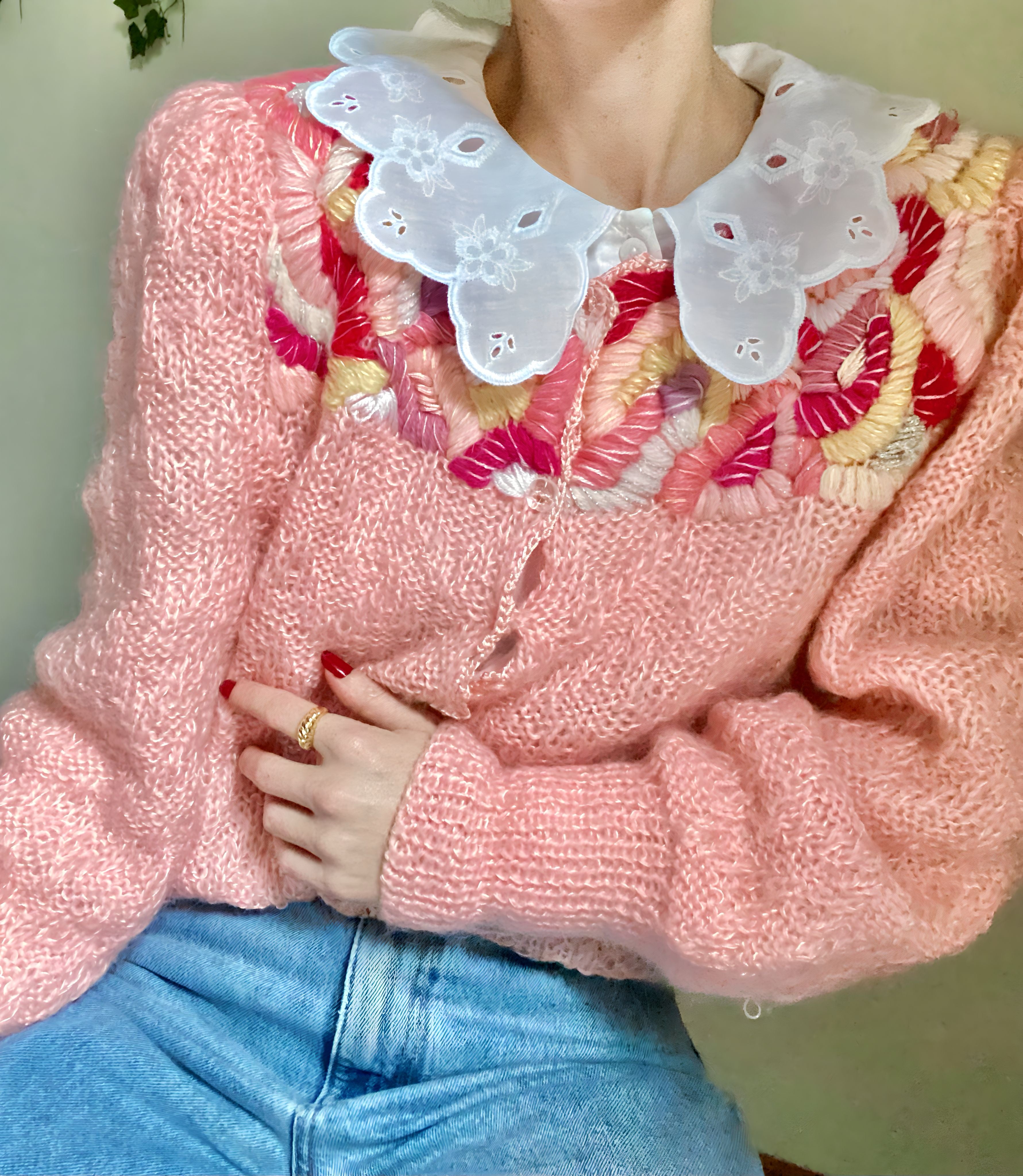 Handmade crochet cardigan from a doll