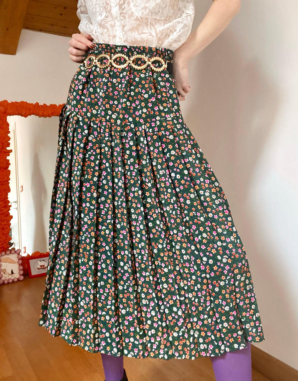 Jupe midi plissée fleurie