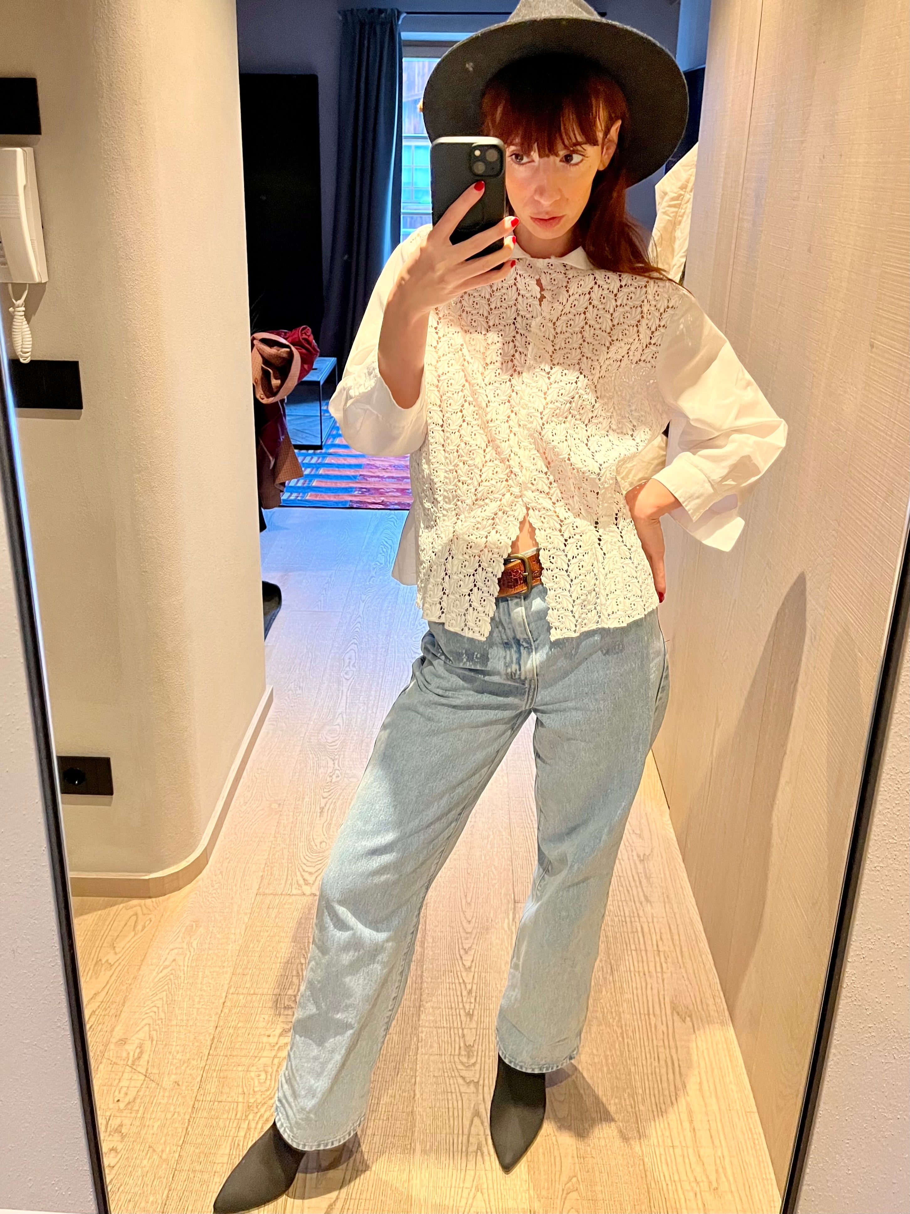 Camicia in pizzo macramè a palloncino