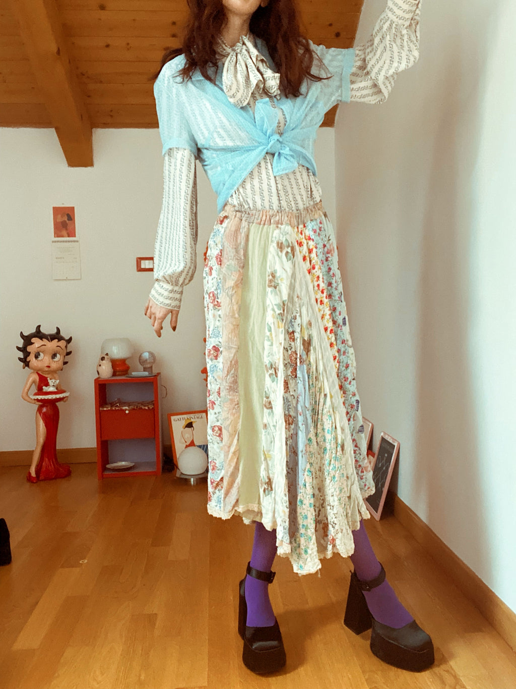 Jupe midi effet froissé des années 70