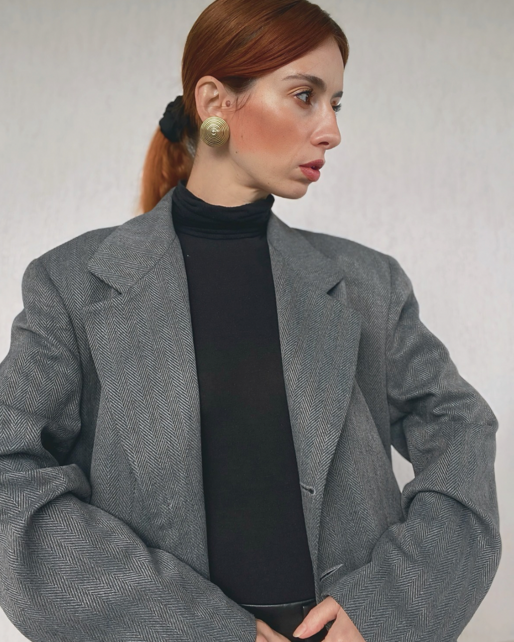 Blazer boxy monopetto grigio scuro lavorazione zig zag