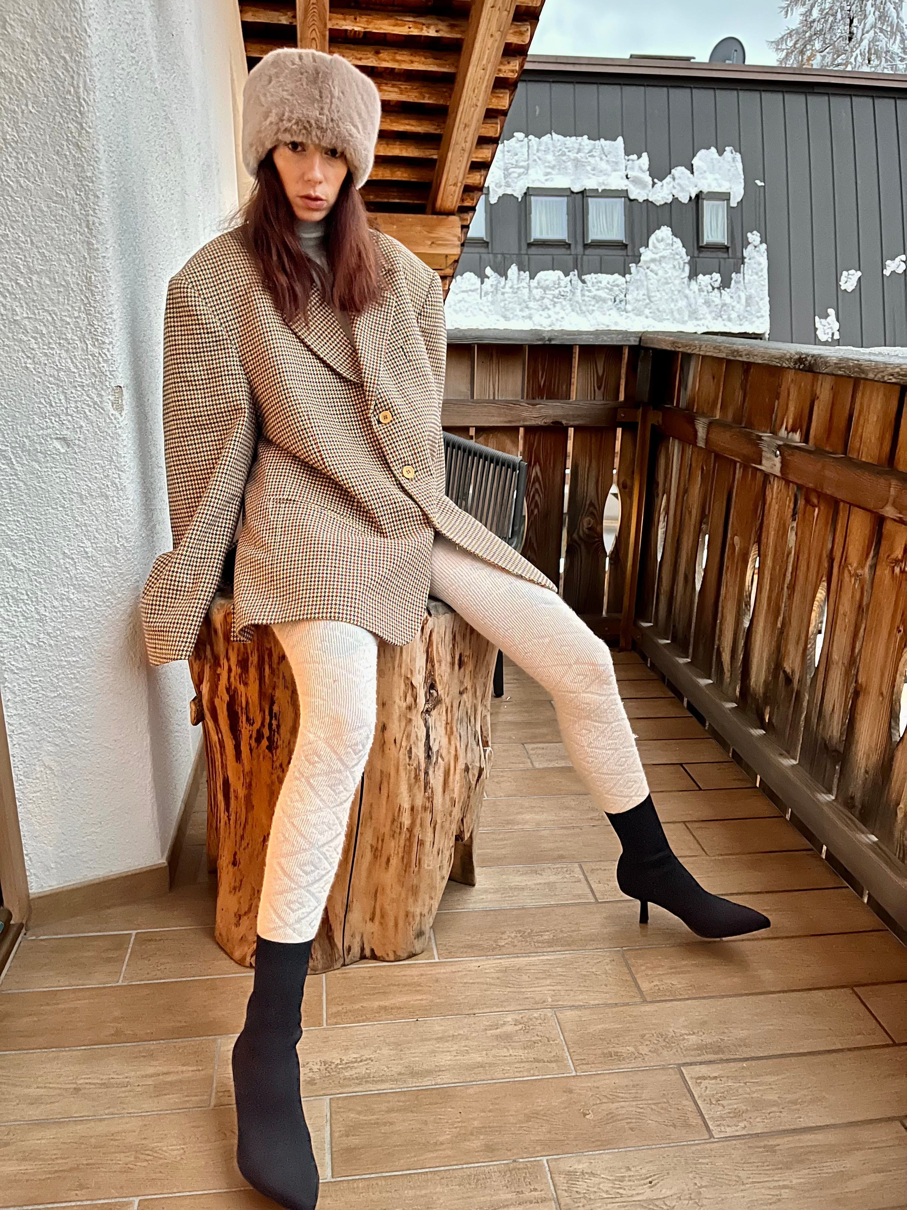 Blazer carré à épaules structurées pied-de-poule