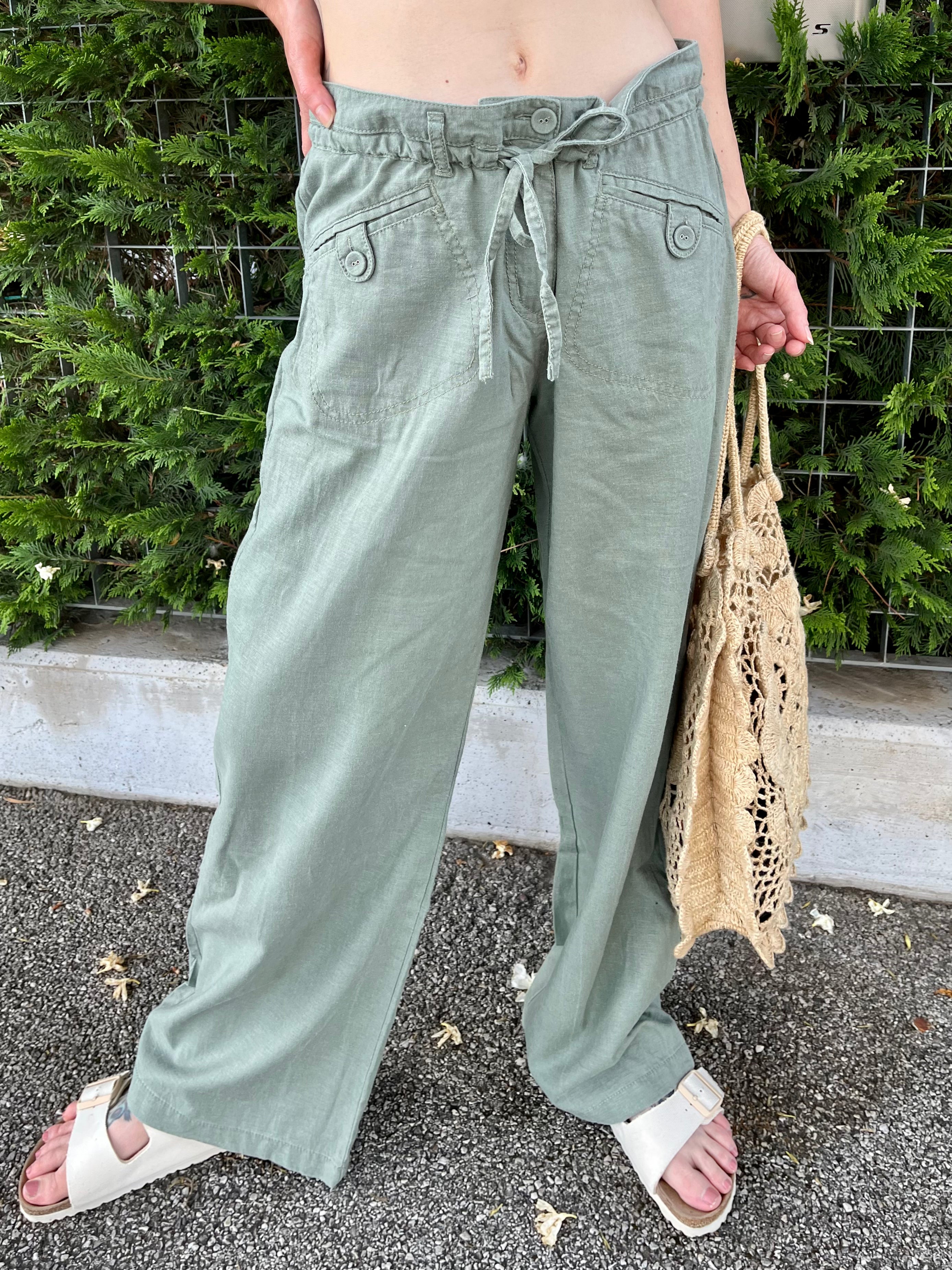 Menta pantaloni in lino