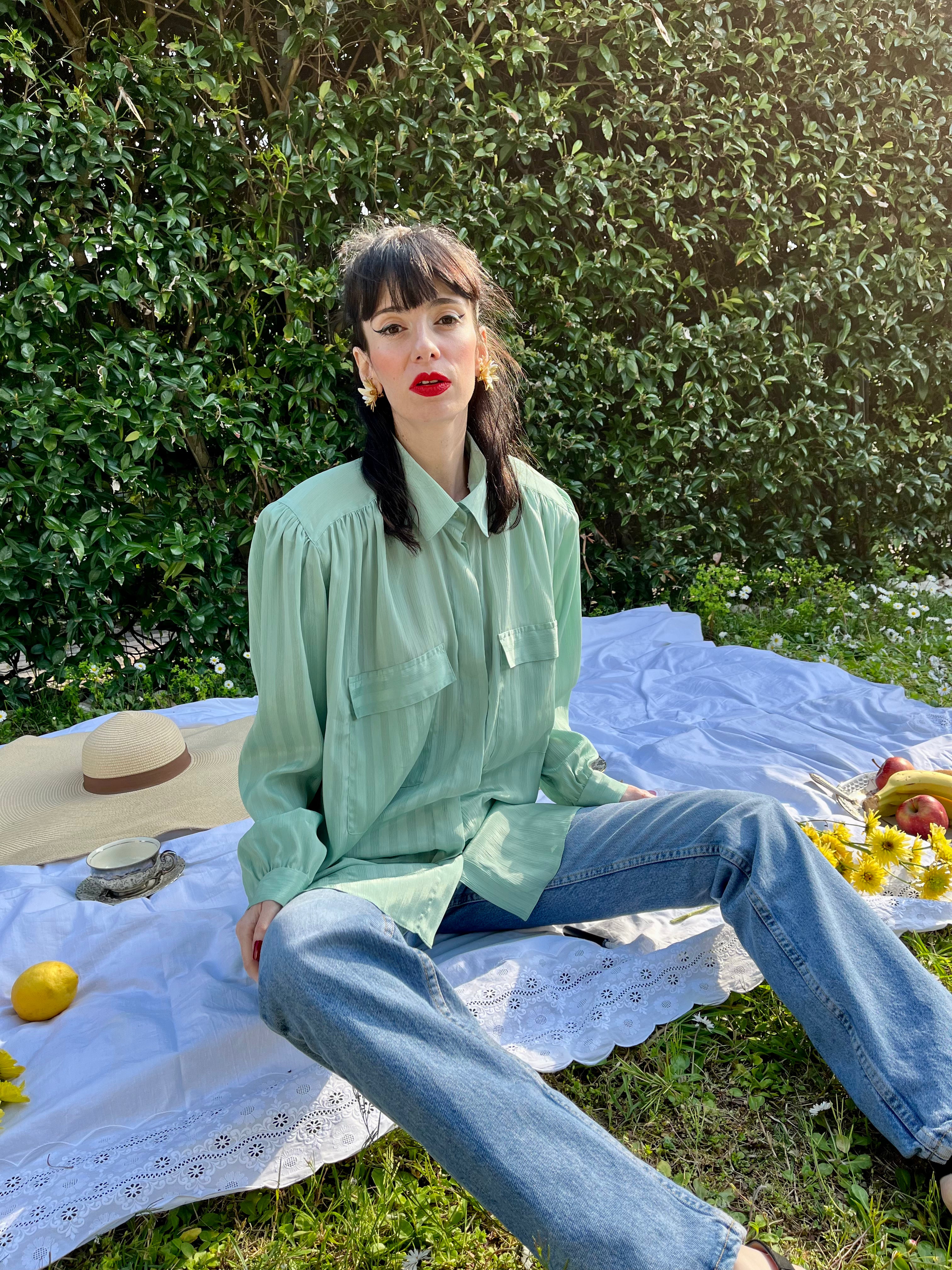 Aquamarine pinstriped shirt