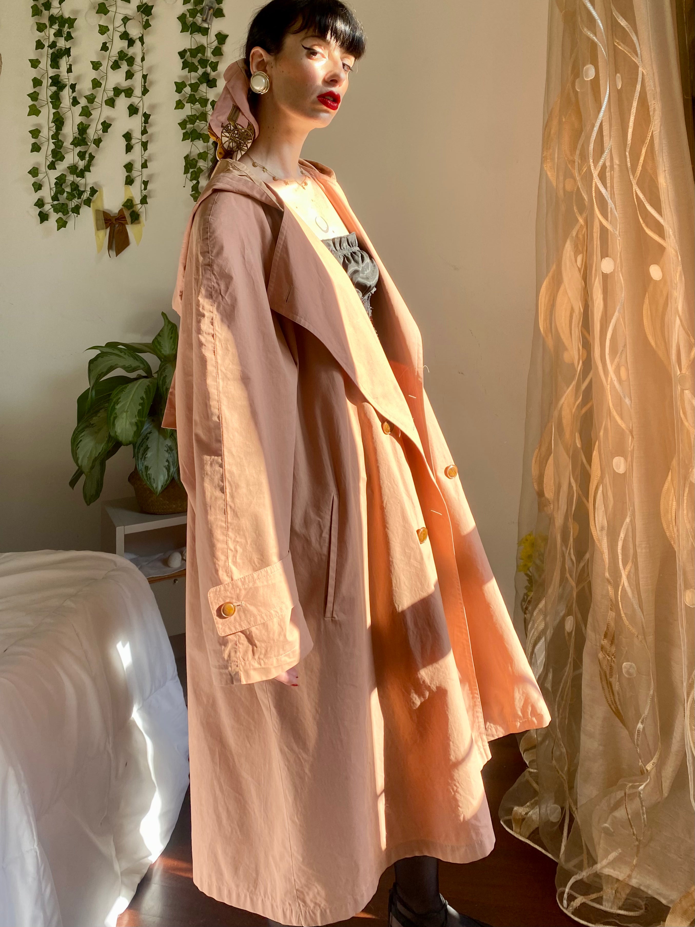 Trench salmone Bertol’s doppiopetto con cappuccio