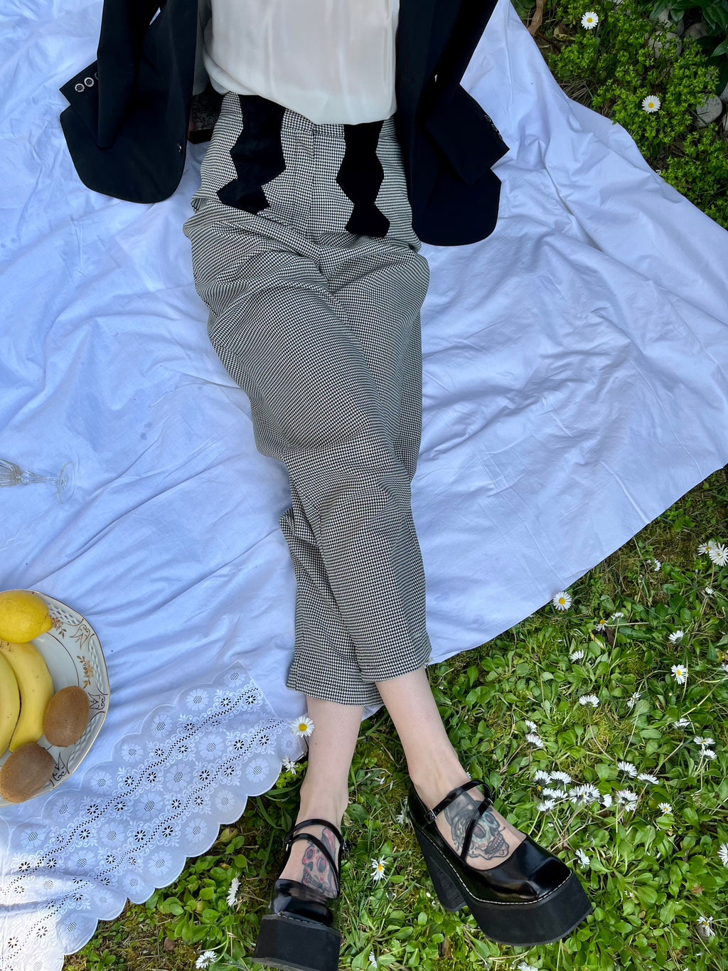 Pantalone pied de poule con dettagli in velluto