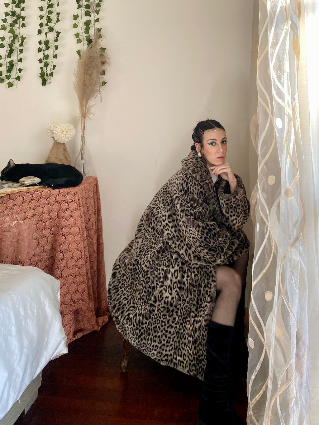 Manteau en fourrure synthétique léopard