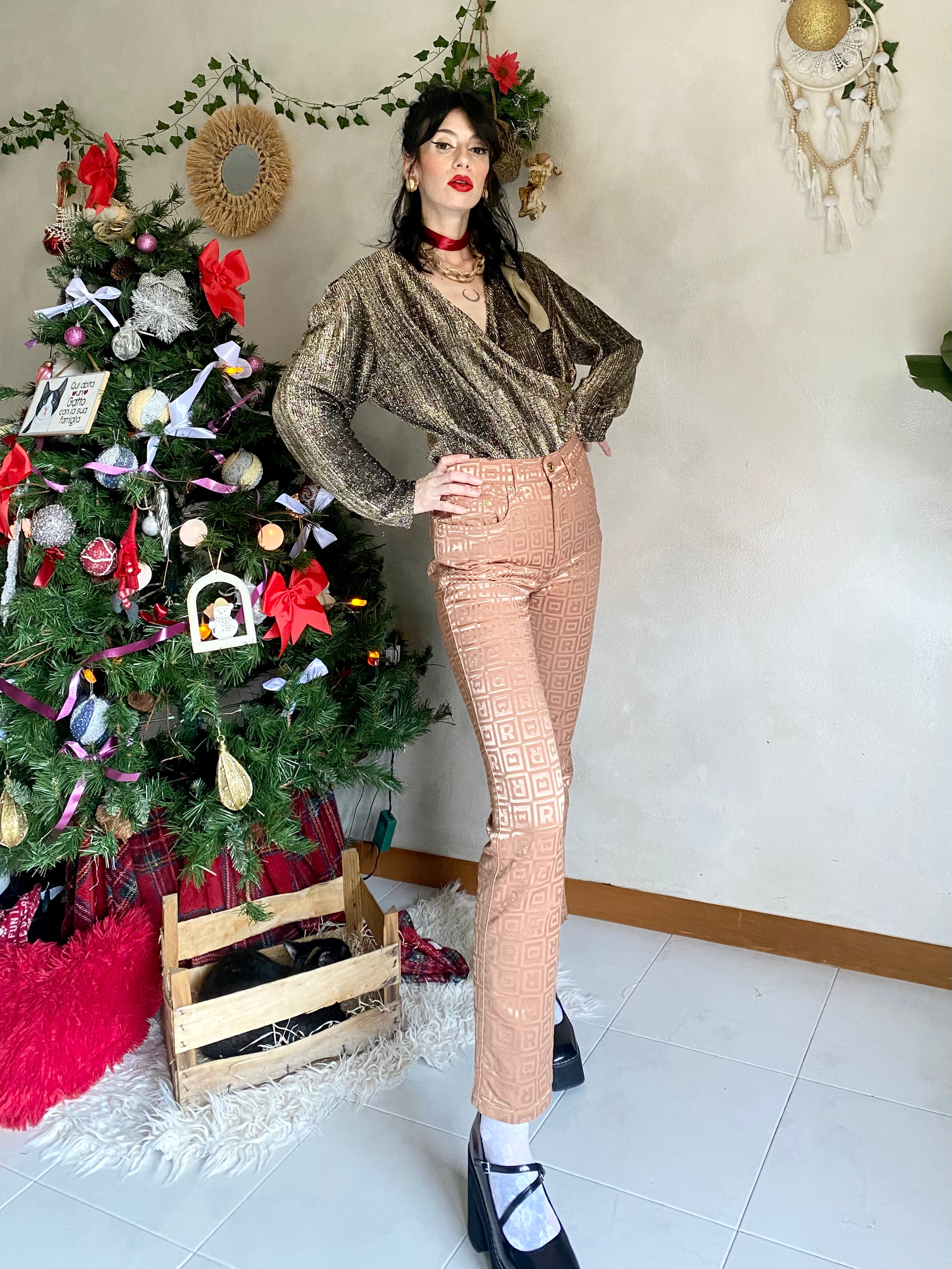 Rocco Barocco pantalone monogram satinato straight