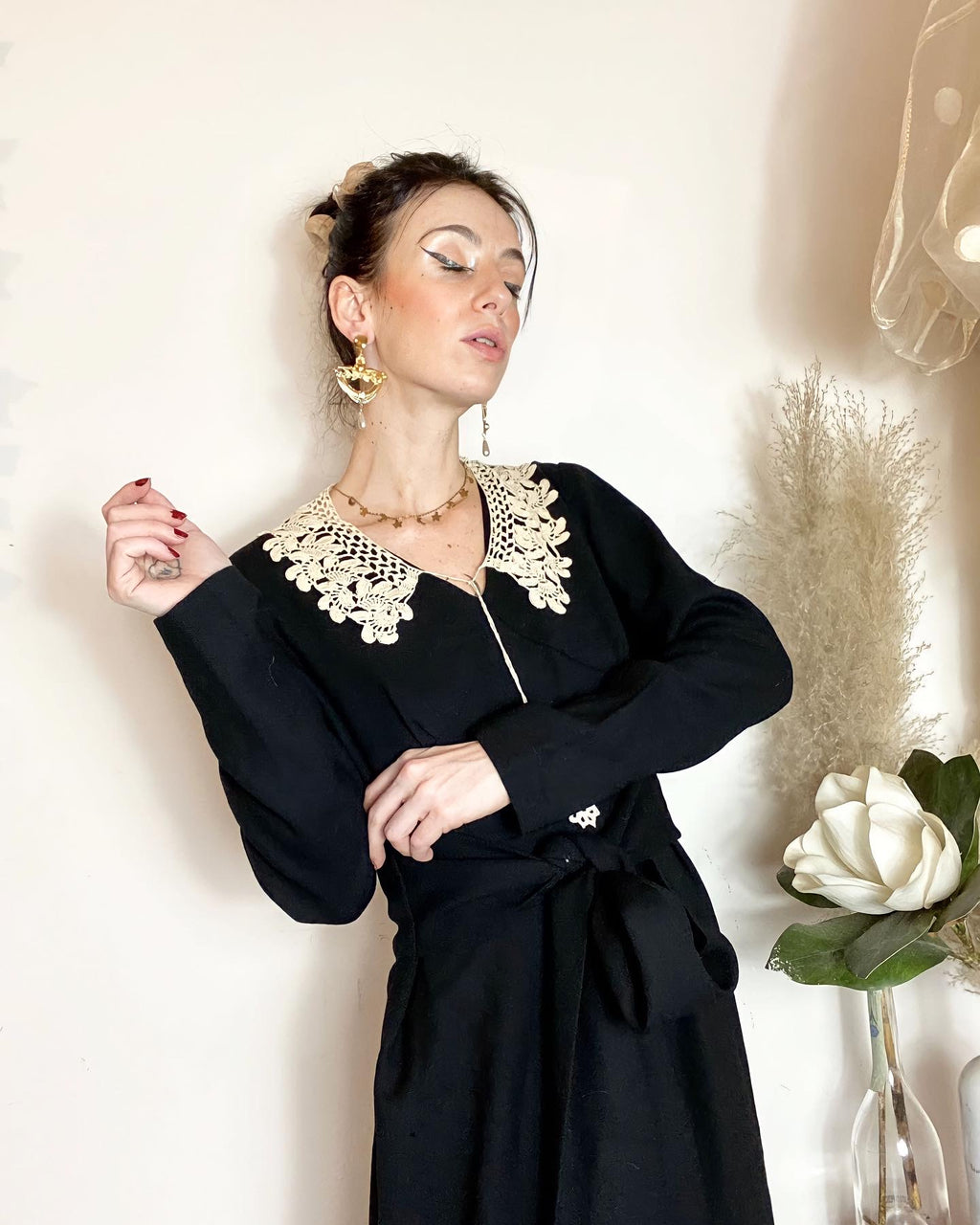 Colletto Chiacchierino in pizzo beige fatto a mano