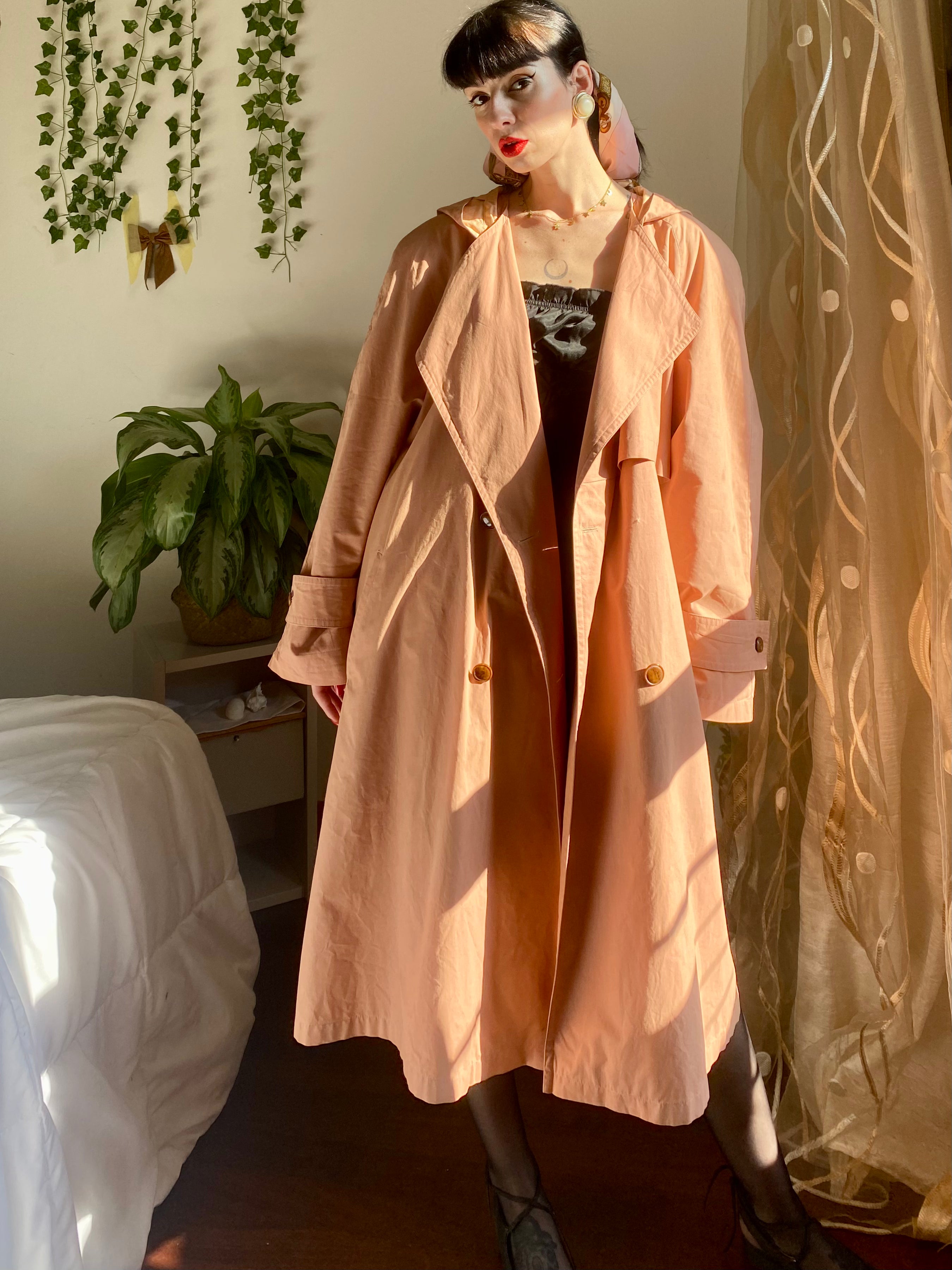 Trench salmone Bertol’s doppiopetto con cappuccio