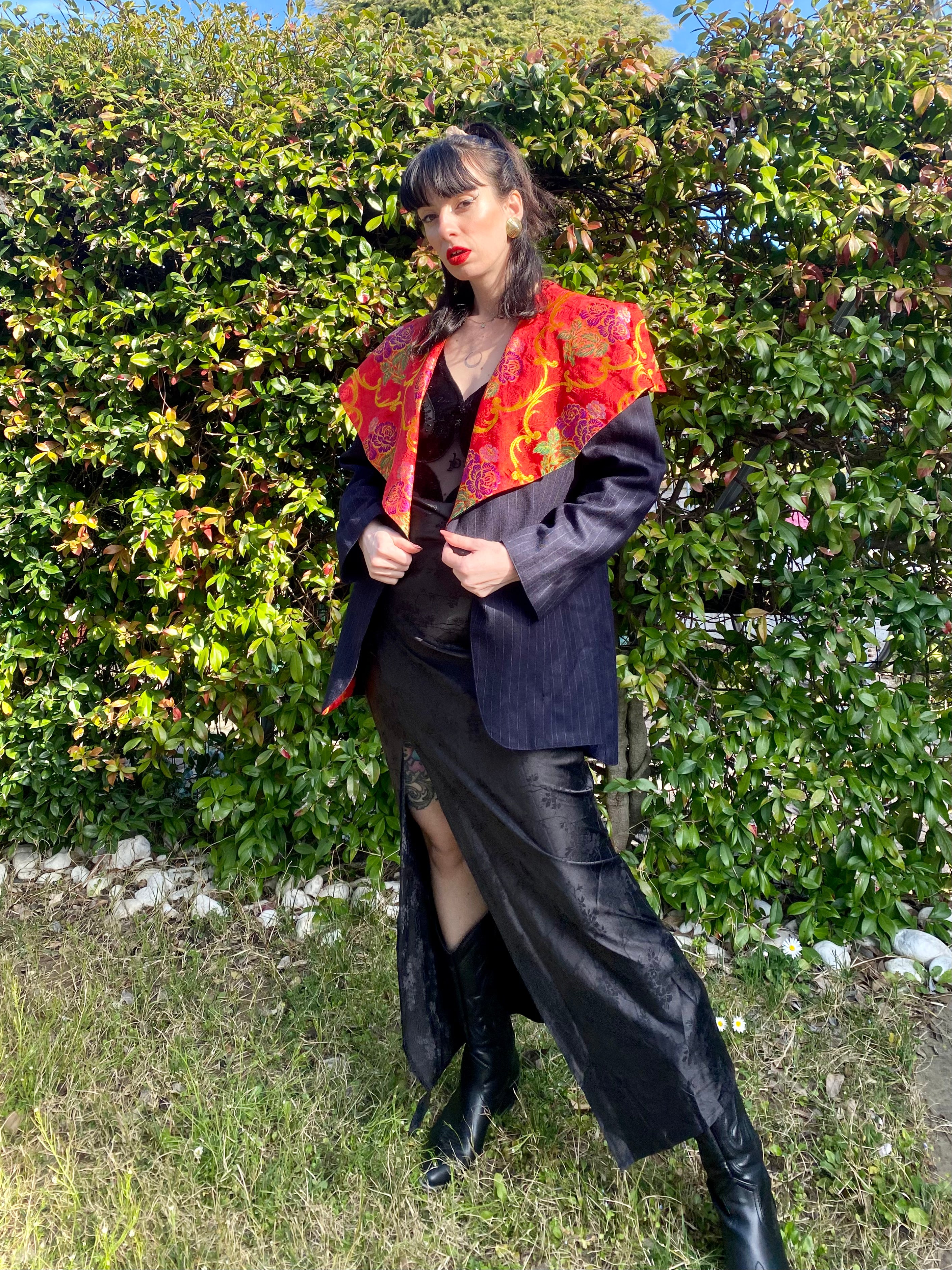 Blazer gessato con colletto alla marinara