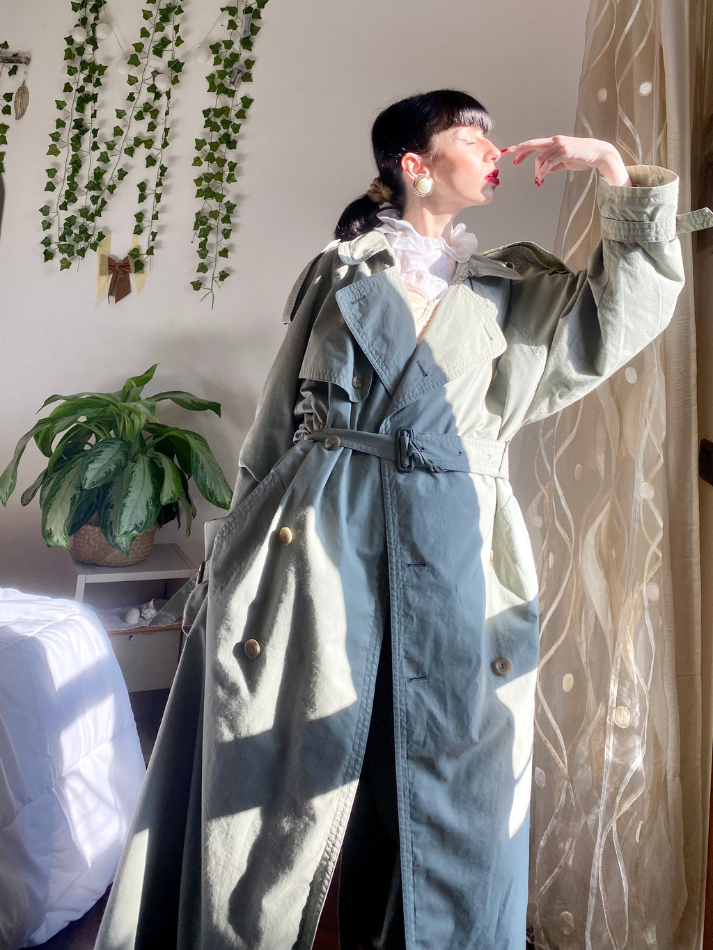Trench-coat olive à double boutonnage