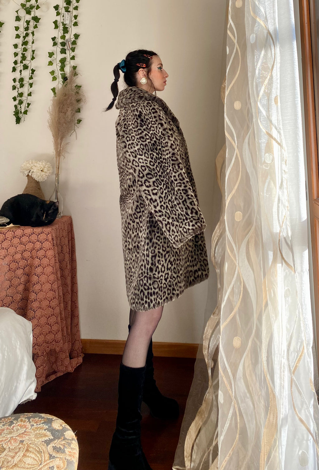 Manteau en fourrure synthétique léopard