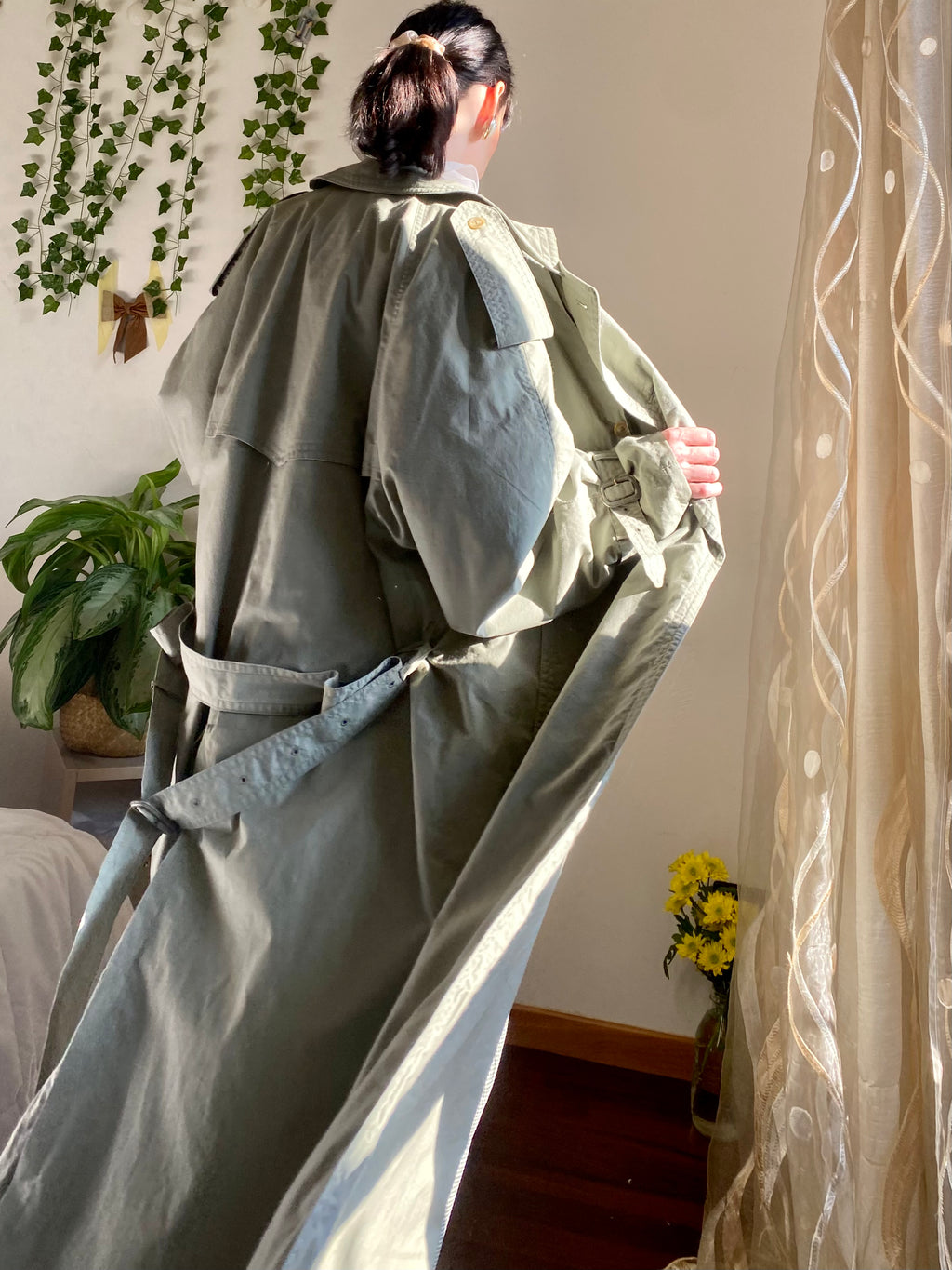 Trench-coat olive à double boutonnage