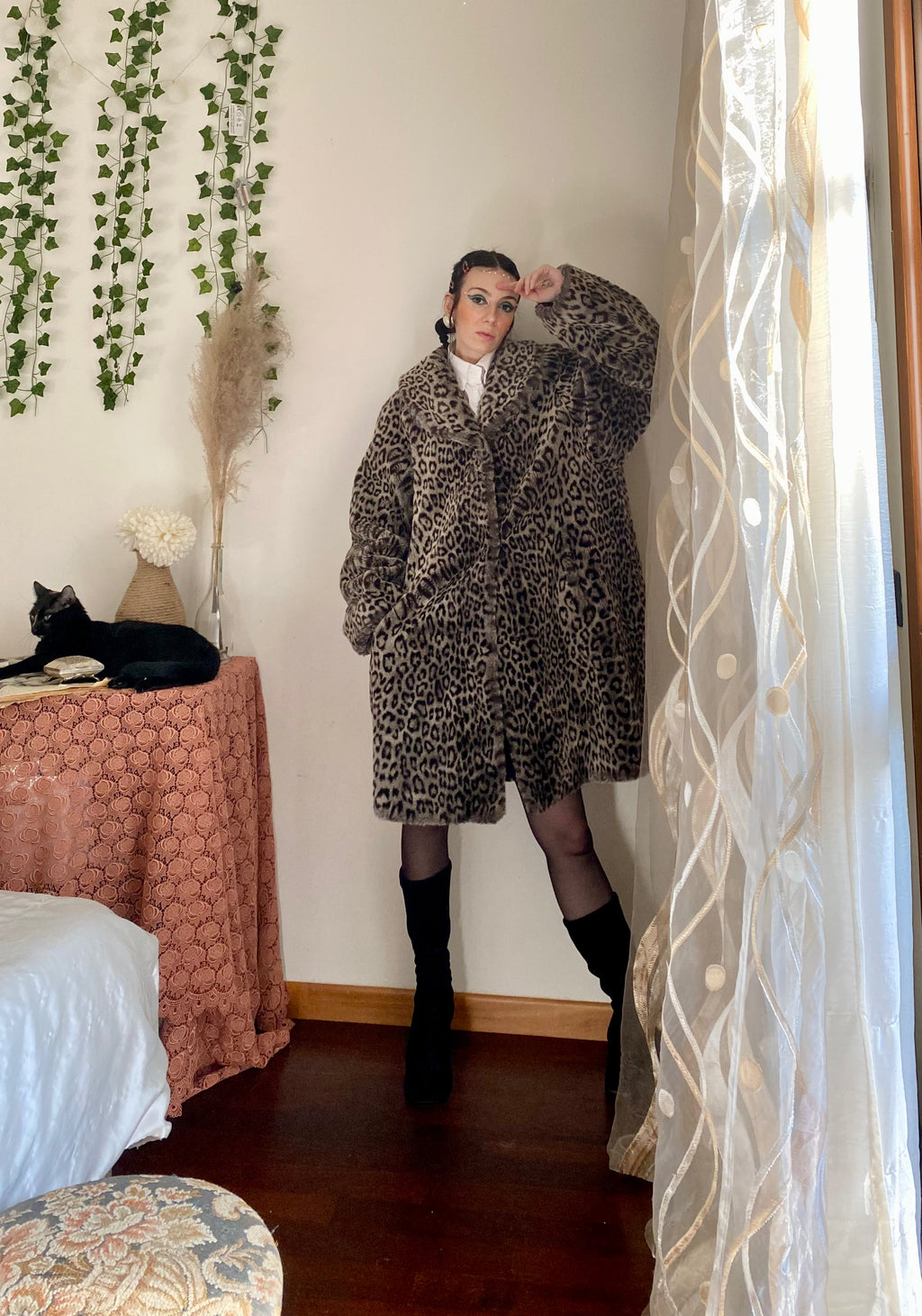 Manteau en fourrure synthétique léopard